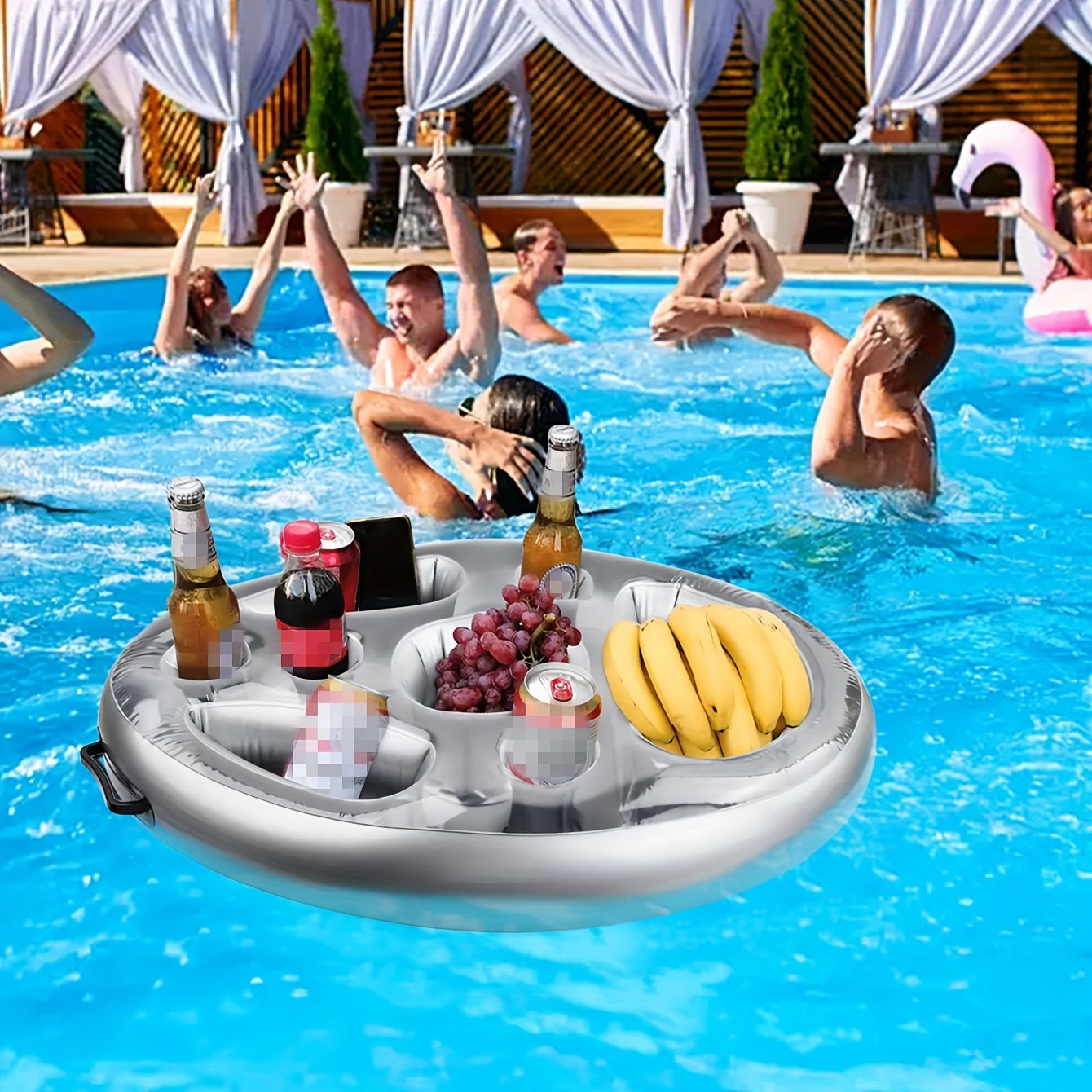 Summer Party Bucket Cup Holder Inflatable Pool Float Beer Drinking Cooler  Table Bar Tray Beach Swimming Ring Accessories