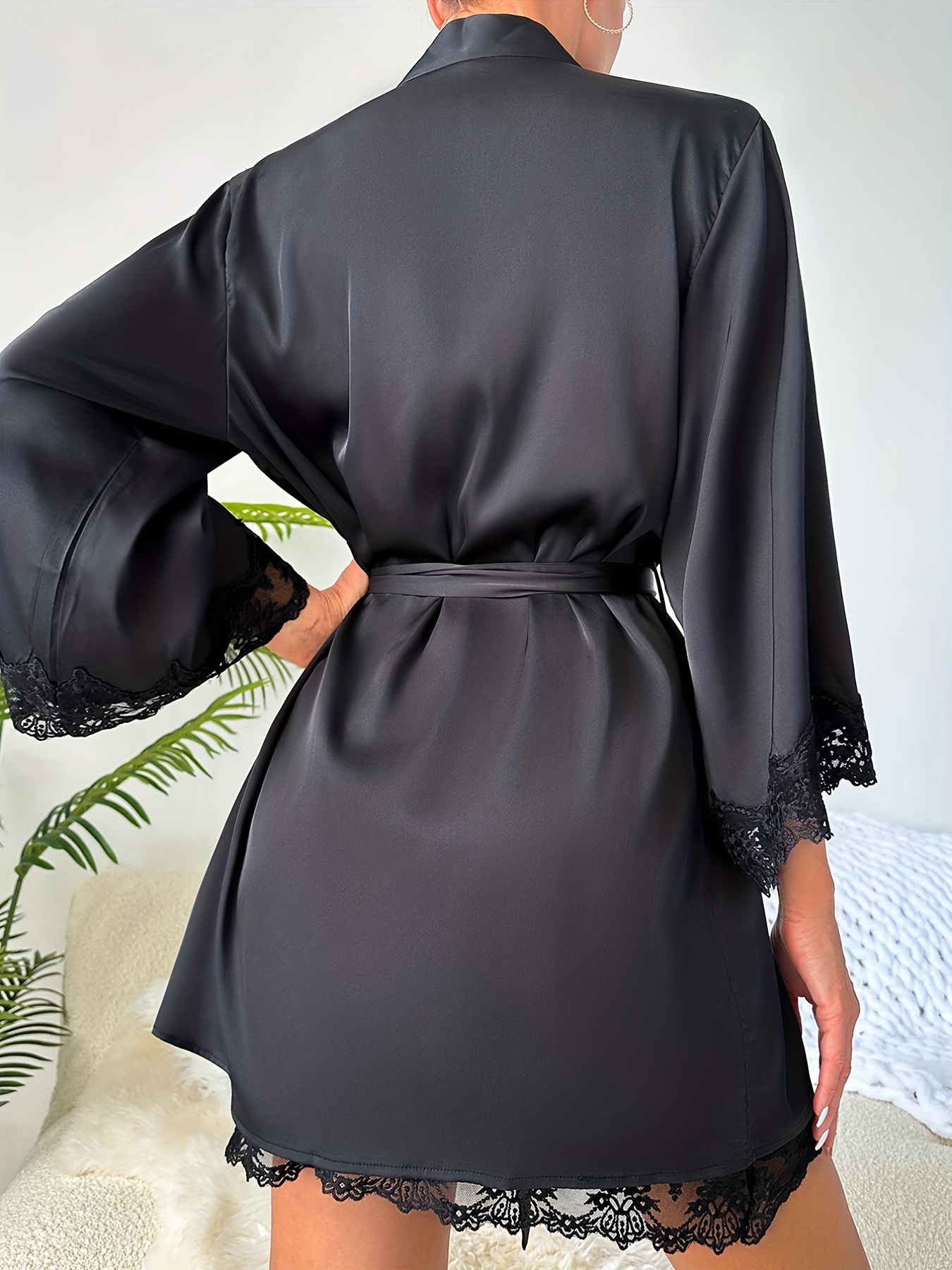Shop Fashion Contrast Lace Pajama Set, Deep V Slip Dress & Long