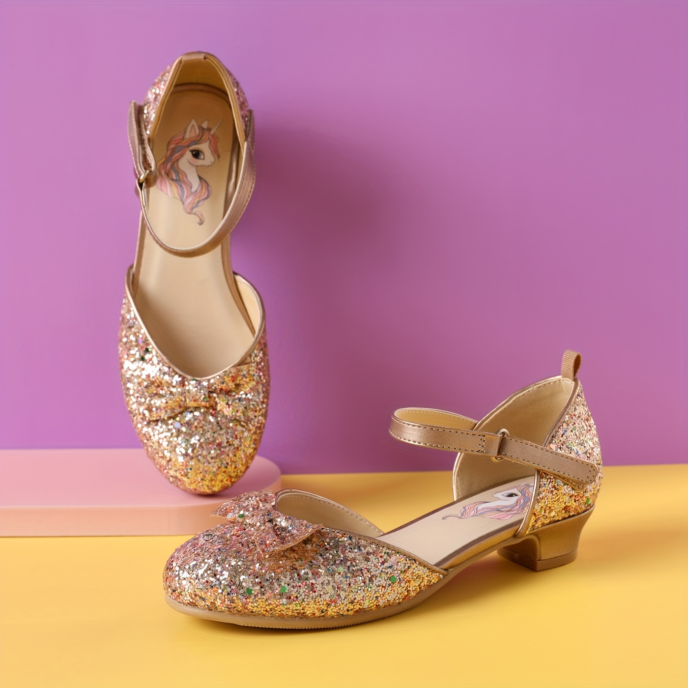 Zapatos de lentejuelas de oro rosa con elástico Zapatos para niñas