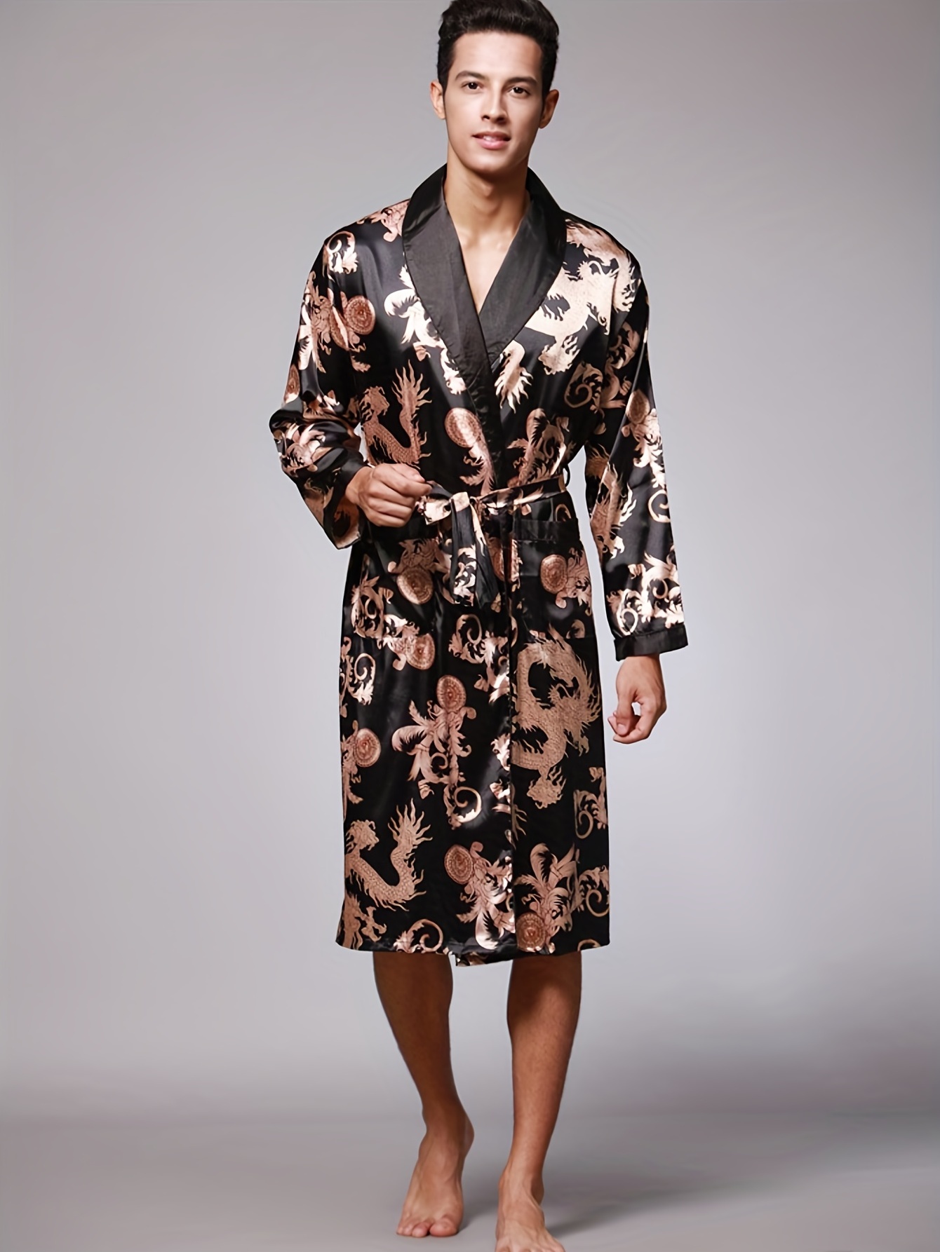 Nantex Mens Solid Color Silk Satin Robe Shorts Nightgown Long Sleeve House  Kimono Luxurious Bathrobe - Buy Silk Satin Robe For Men,Men Silk Robe,Men