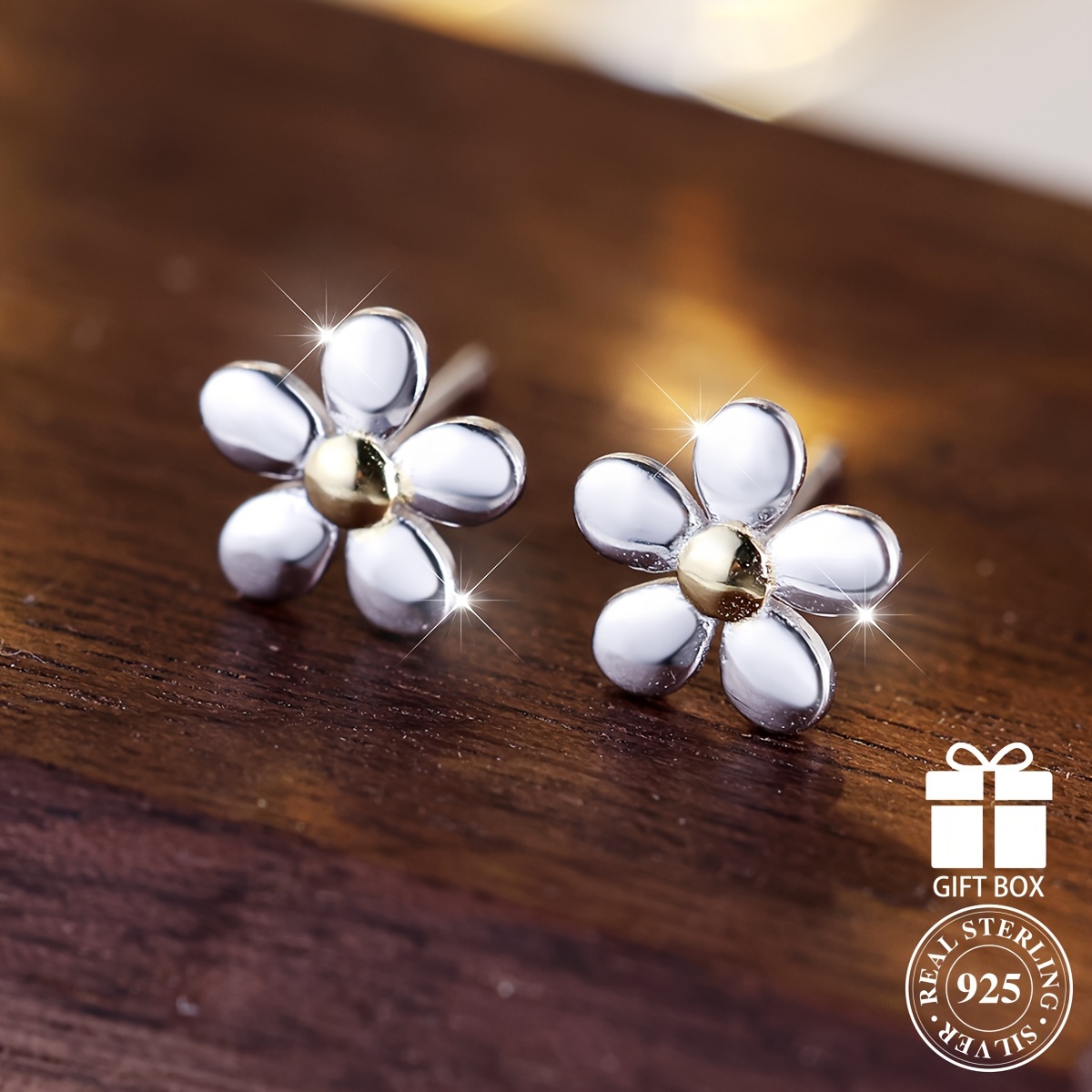 

Tiny Delicate 925 Sterling Silver Hypoallergenic Stud Earrings Flower Design Bohemian Elegant Style Female Dating Gift With Gift Box