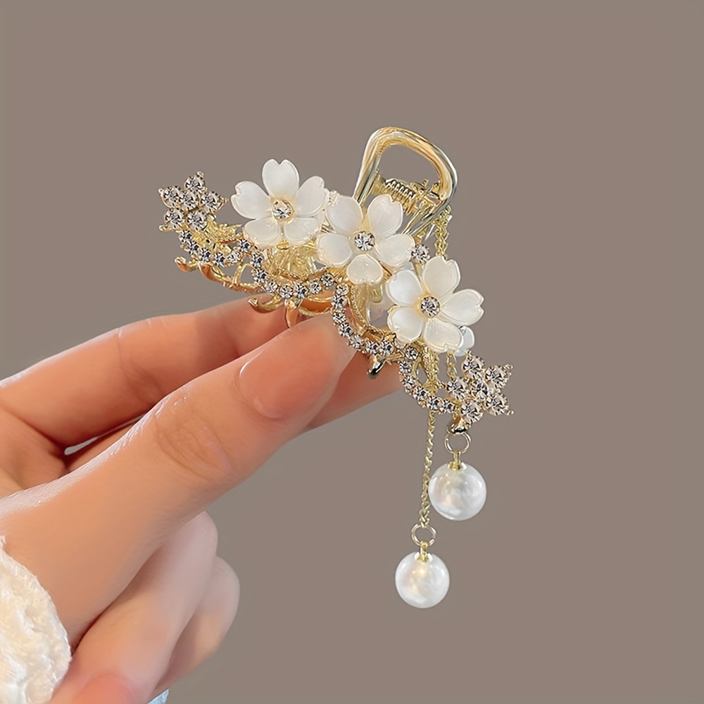 Pearl Flower Tassel Hair Claw Pearl Fringe Hair Clip Hair Accessories  Elegant