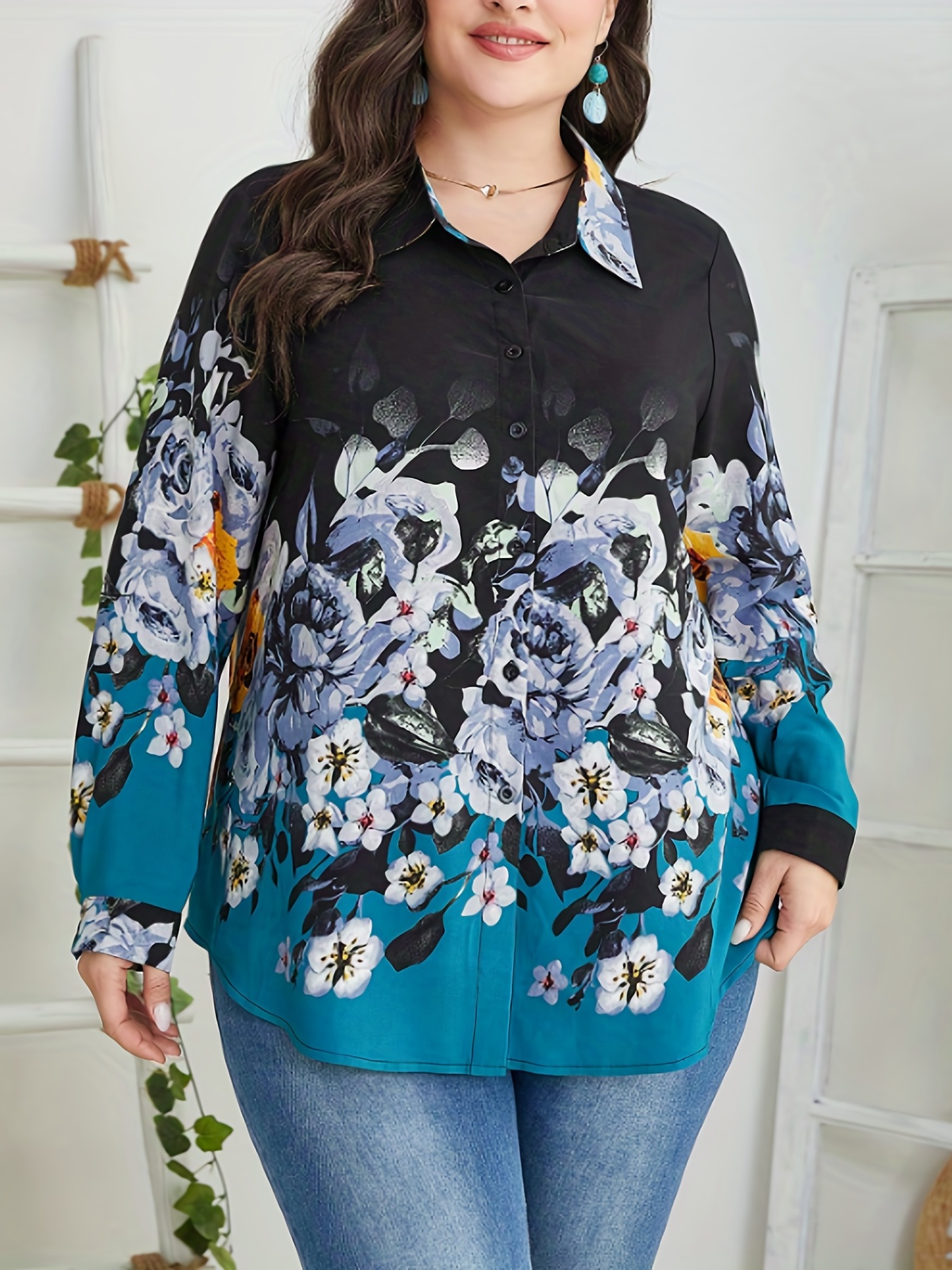Women's Plus Floral Chiffon Oversized Shirt
