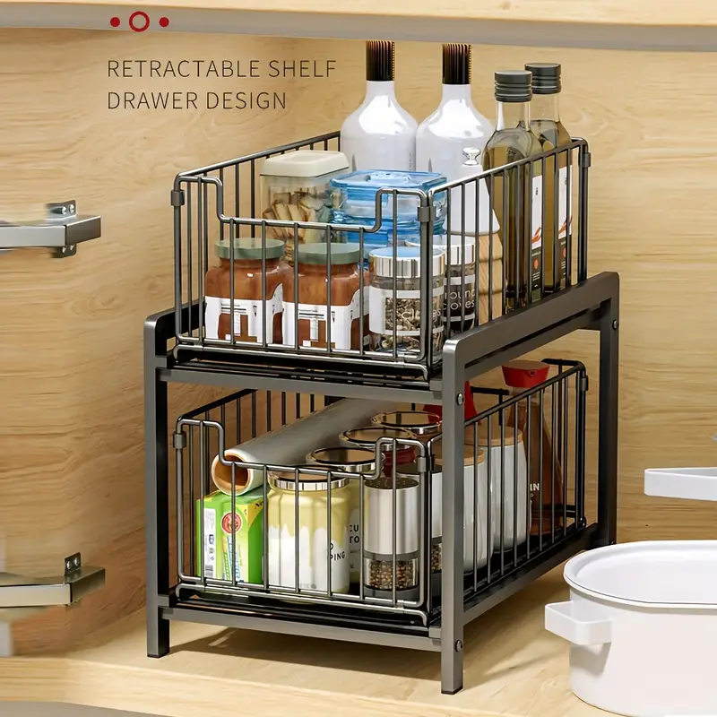 2 tier Under Sink Cabinets Organizer With Sliding - Temu