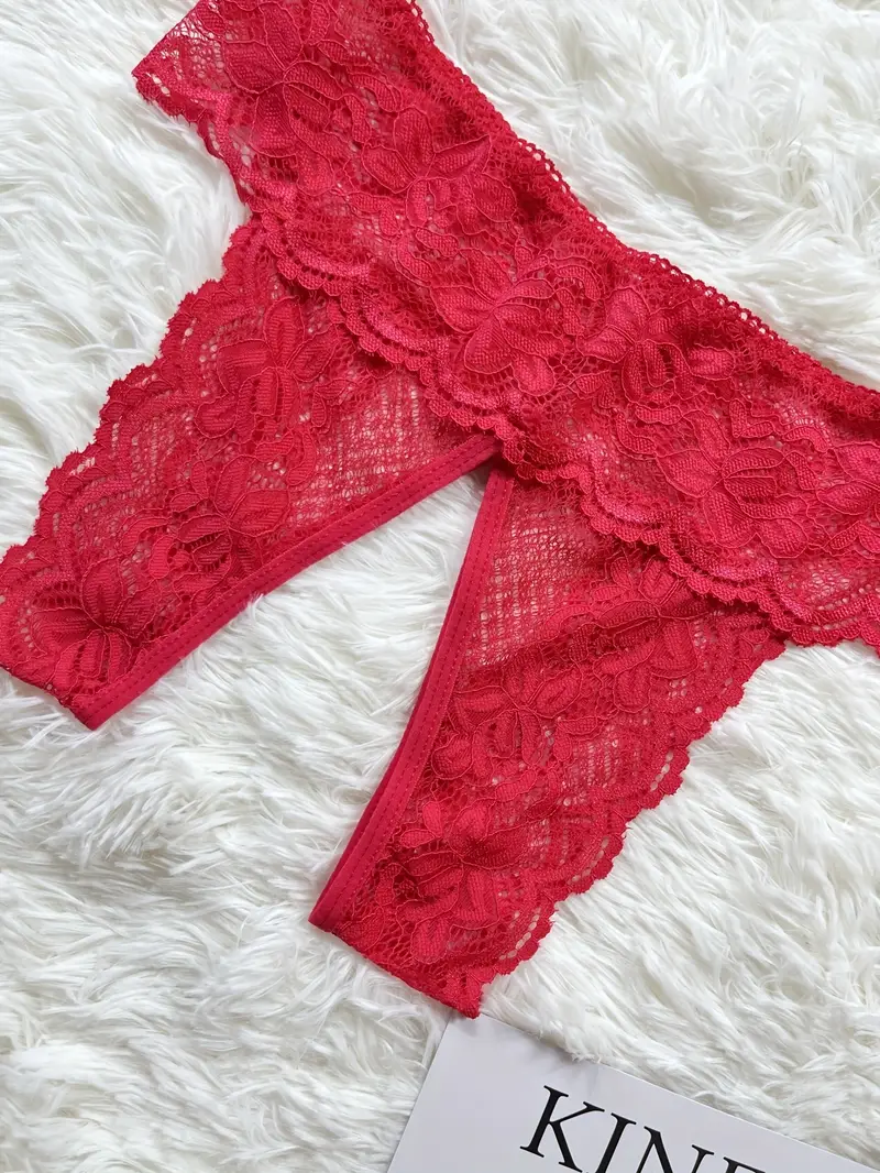 Floral Lace Thongs Scallop Trim Open Crotch Panties Women's - Temu Canada