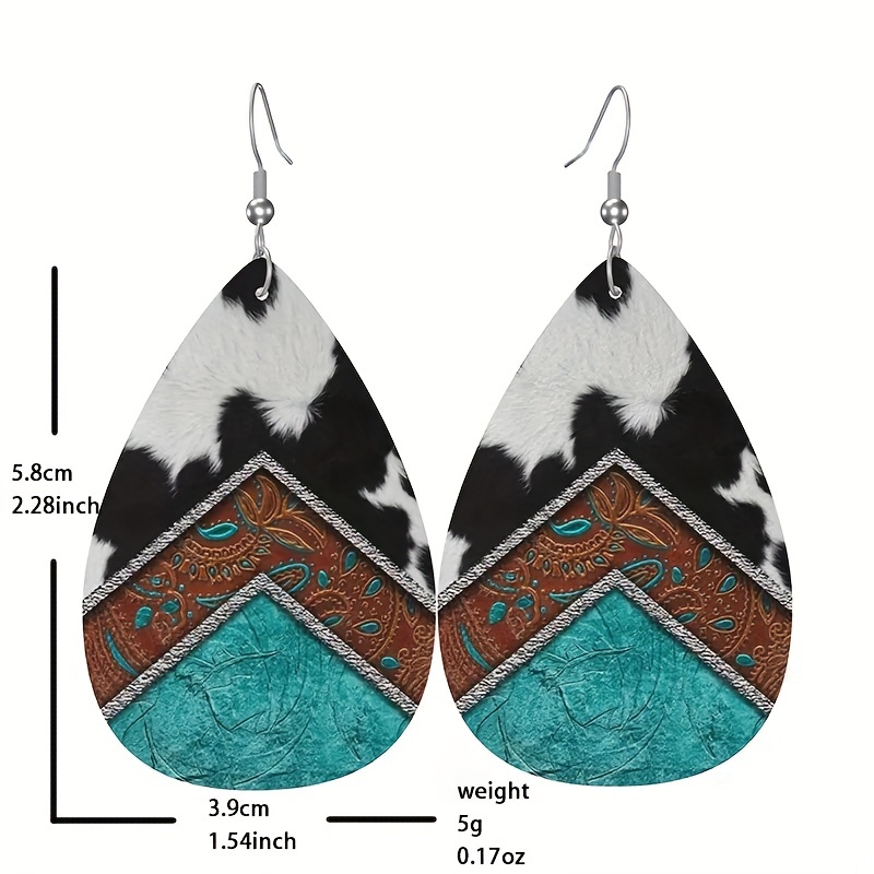 Bohemian Pattern Leather Earrings Teardrop Dangle Earrings