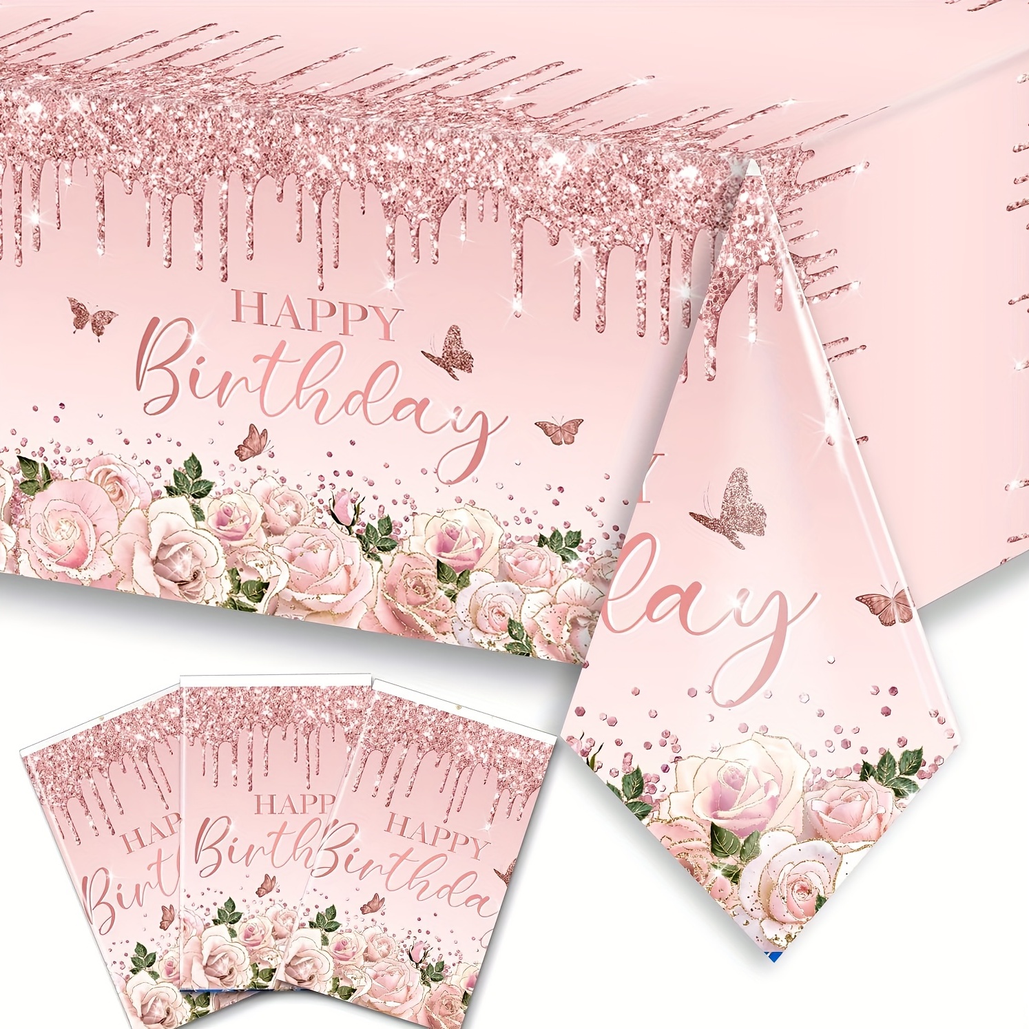 1pc/3pcs, Decorazione Tovaglia Dorata Rosa Rosa, Tovaglia Di Buon  Compleanno Tovaglia Di Plastica Usa E Getta Con Paillettes Ragazze  Compleanno