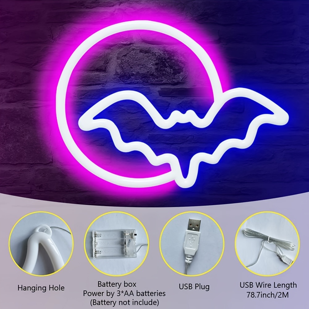 Moon Bat Led Neon Lights Neon Light Sign Wall Usb battery Temu