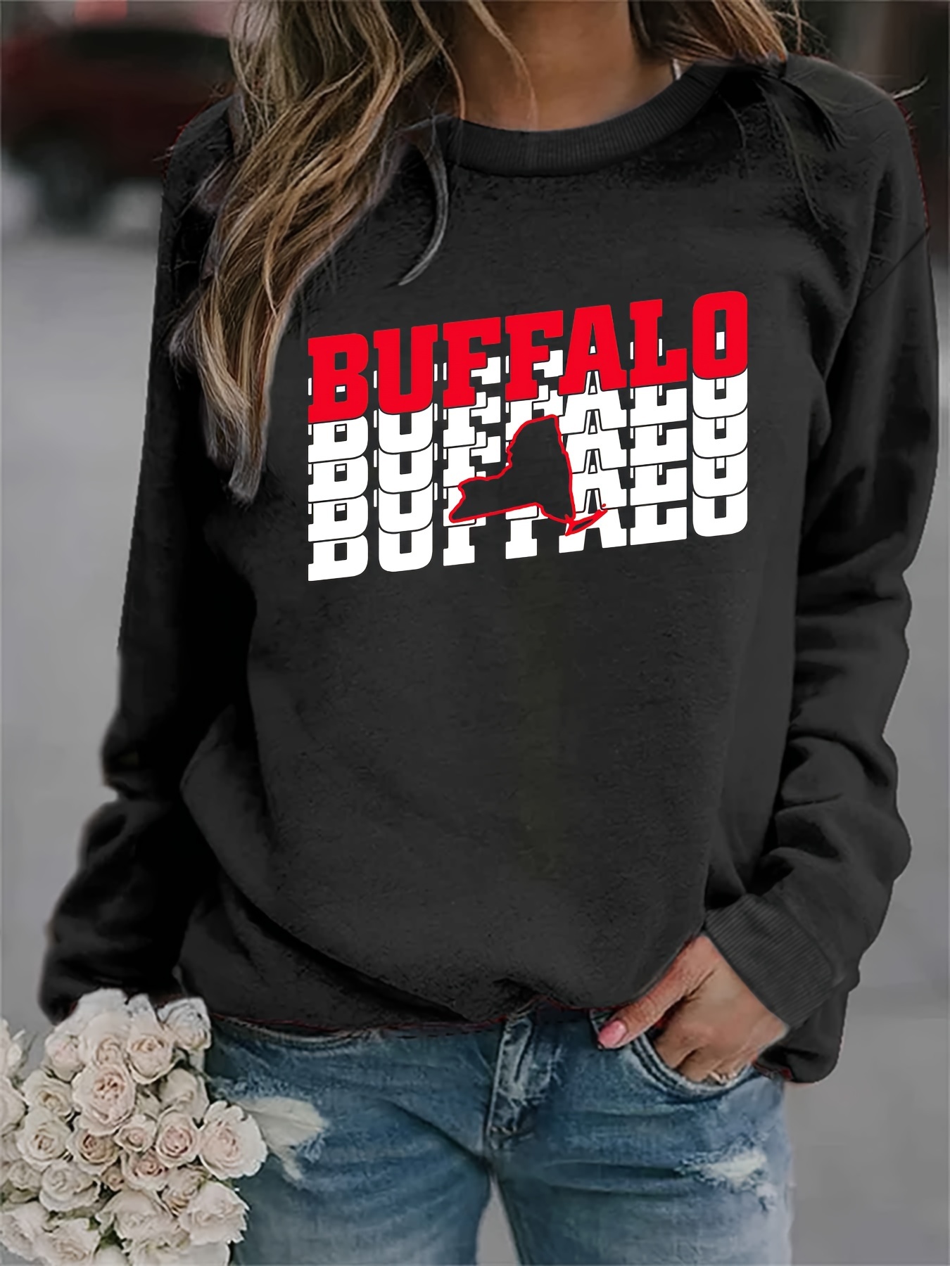 Buffalo Print Sweatshirt Casual Long Sleeve Crew Neck - Temu United Kingdom