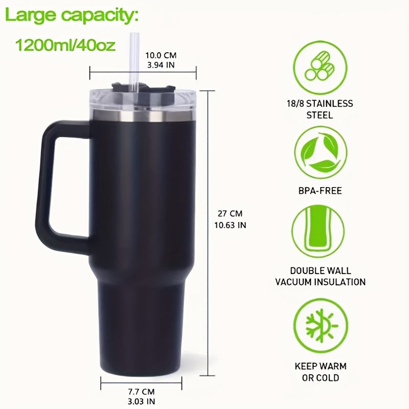1pc, Insulated Tumbler Cup With Lid And Straw, 40oz/1200ml Heavy Duty Water  Cup, Stainless Steel Tumbler, Vacuum Coffee Cups, Drinking Cups, Summer