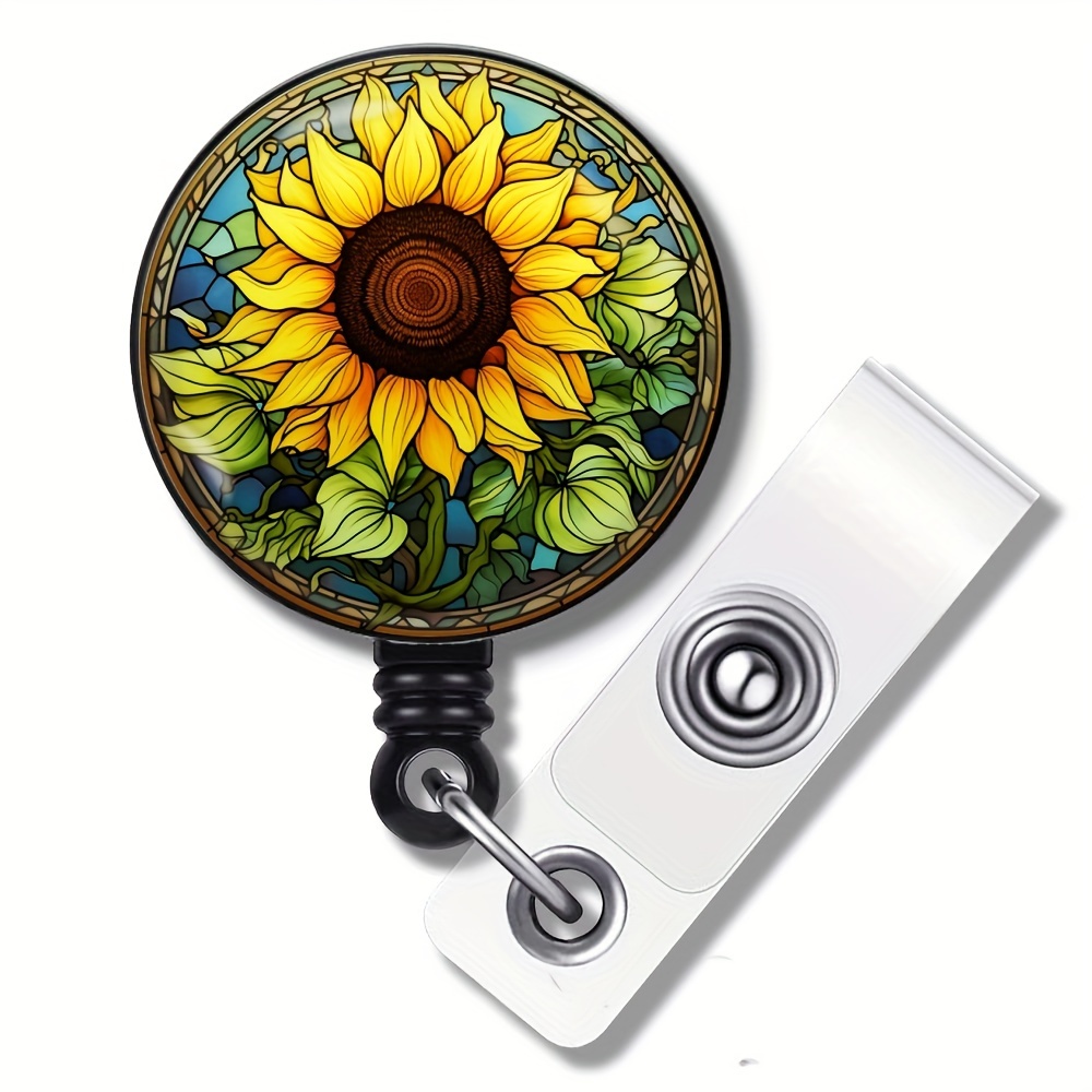 1pc Cute Sunflower Badge Reel: Decorative Retractable Carabiner Clip for Nurses & More!,Temu