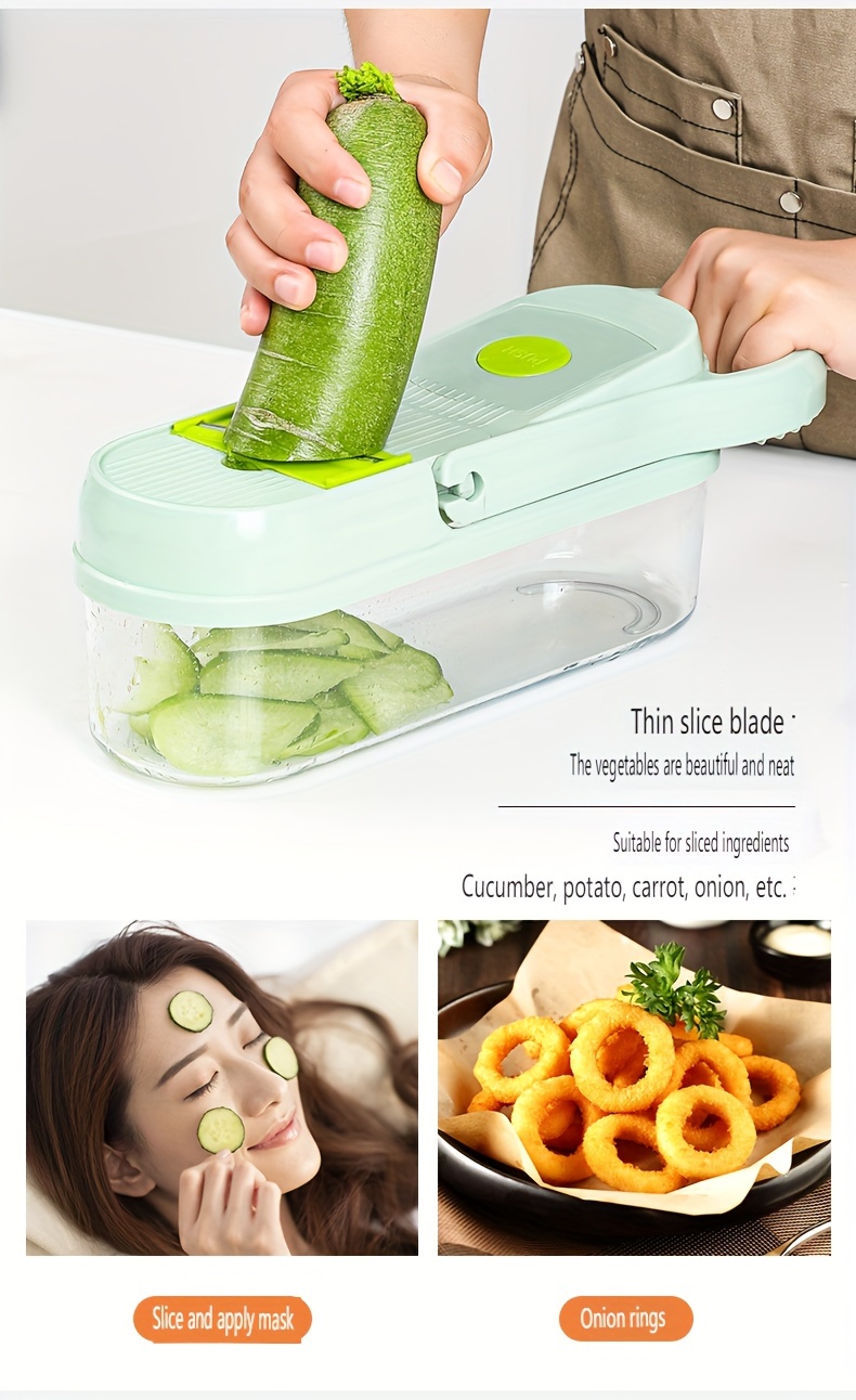 1 set vegetable chopper multifunctional fruit slicer manual food grinder vegetable slicer cutter with container onion chopper with multiple interchangeable blades home use potato   kitchen utensils kitchen all in one small tools details 4