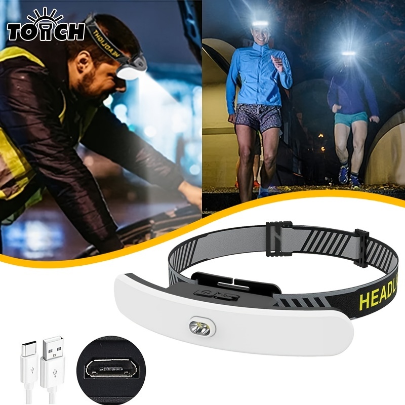Linterna frontal LED recargable súper brillante, IPX4 resistente al agua,  luz de cabeza ligera con sensor de movimiento para adultos, 6 modos de