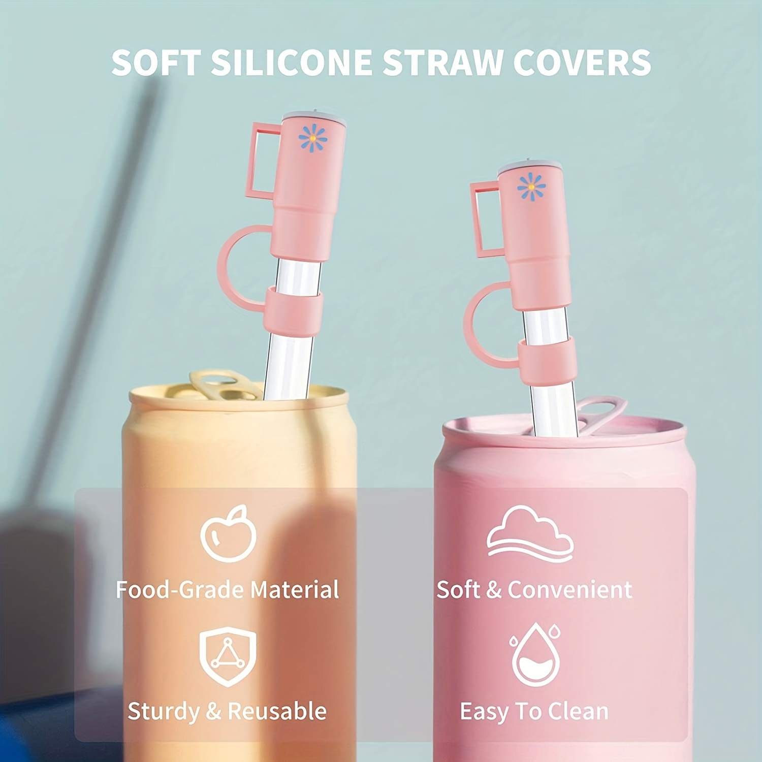 Cute Straw Toppers: Silicone Cover Protectors For Stanley - Temu