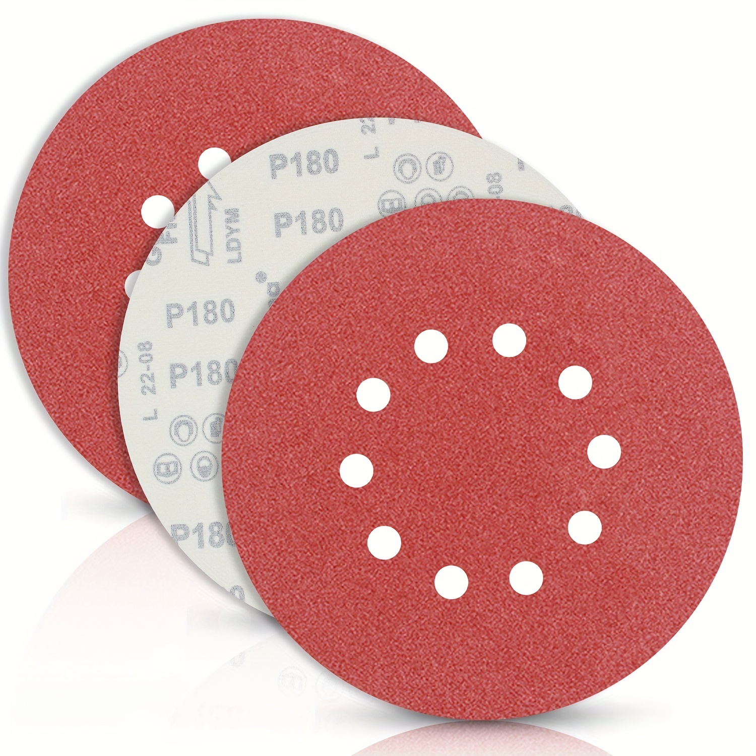 

10pcs 225mm Sanding Disc 10 Holes. Hook And Loop Discs Sandpaper 9 Inches, Grinding Wheels Diameter 225mm, Red Punched For Drywall Sander Sanding Pads