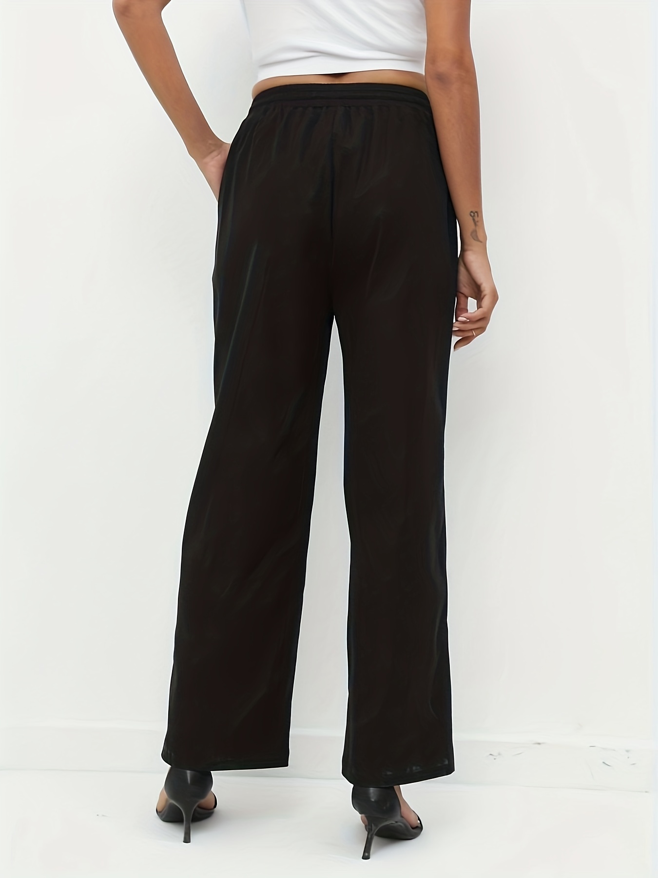 Pantalones Anchos Con Cordón Sólido, Elegantes Pantalones Sueltos Para  Primavera Y Otoño, Ropa De Mujer