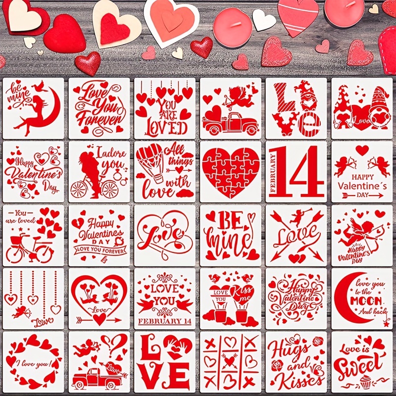 1pc Valentine's Day Cookie Stencil 25 Patterns Craft Stencil Coffee Cake  Templates Decoration Love Heart Rose Lover Couple Painting Stencils
