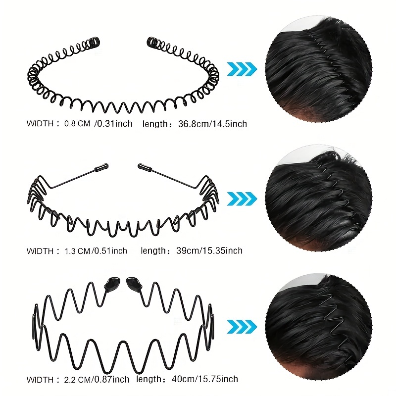 Unisex Black Spring Wavy Metal Hair Hoop Band Men Women Sports Headband  Headwear Accessories,1 Pcs