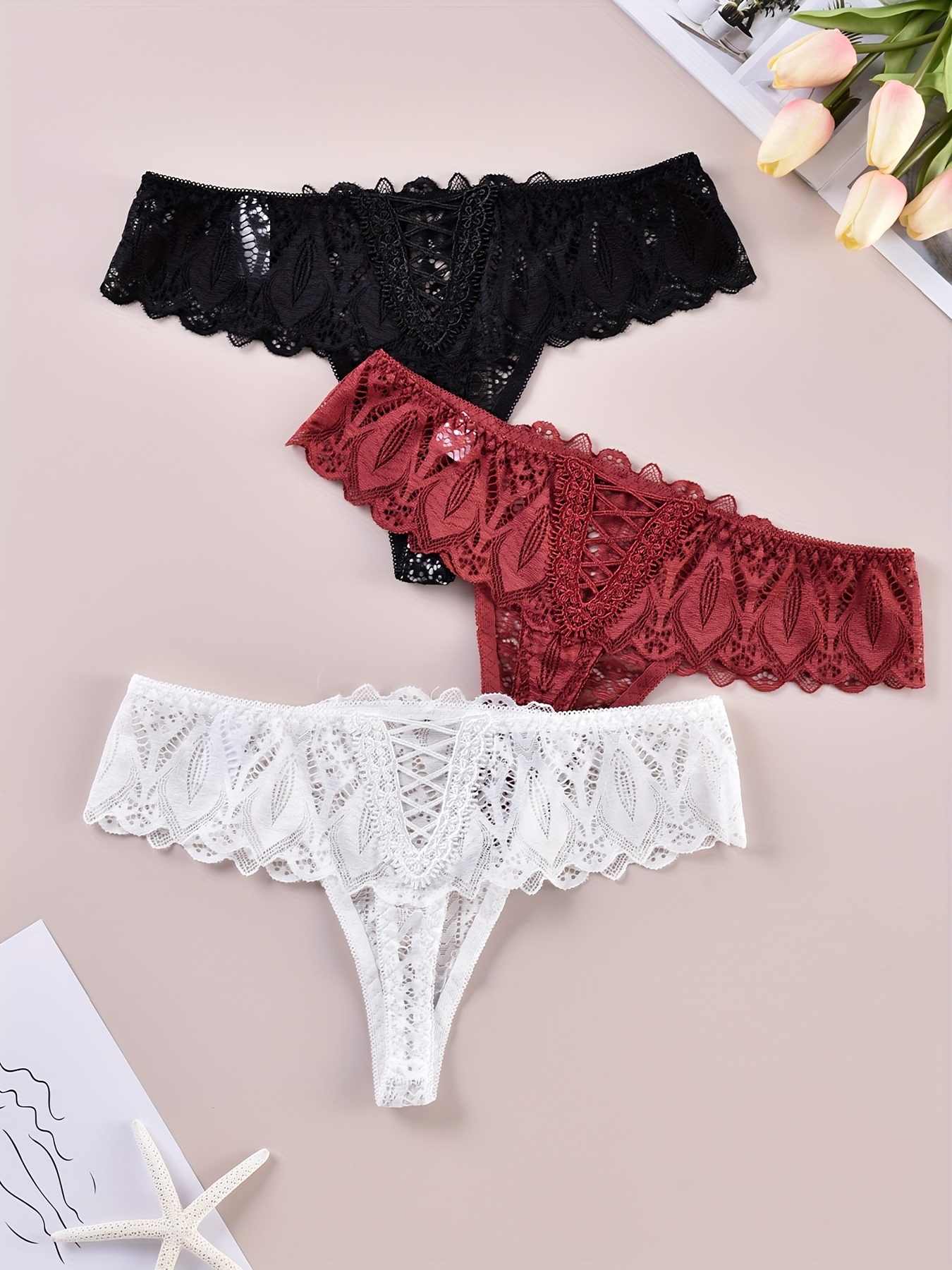 Ladies Lacey Thongs - 3pcs