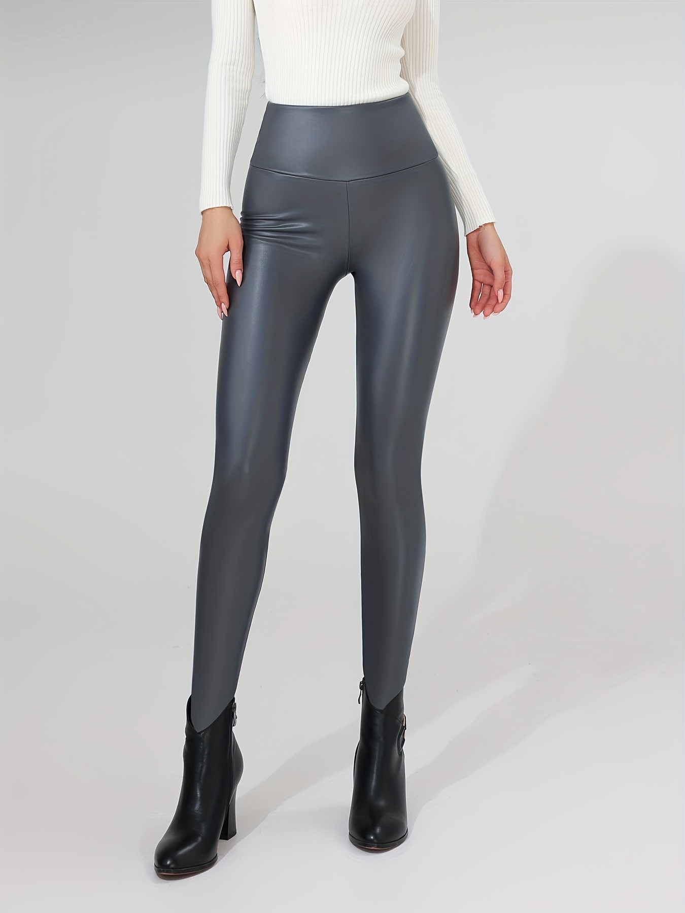 Lady Thermal Faux Leather Pants Leggings Stretch Skinny High Waist Warm