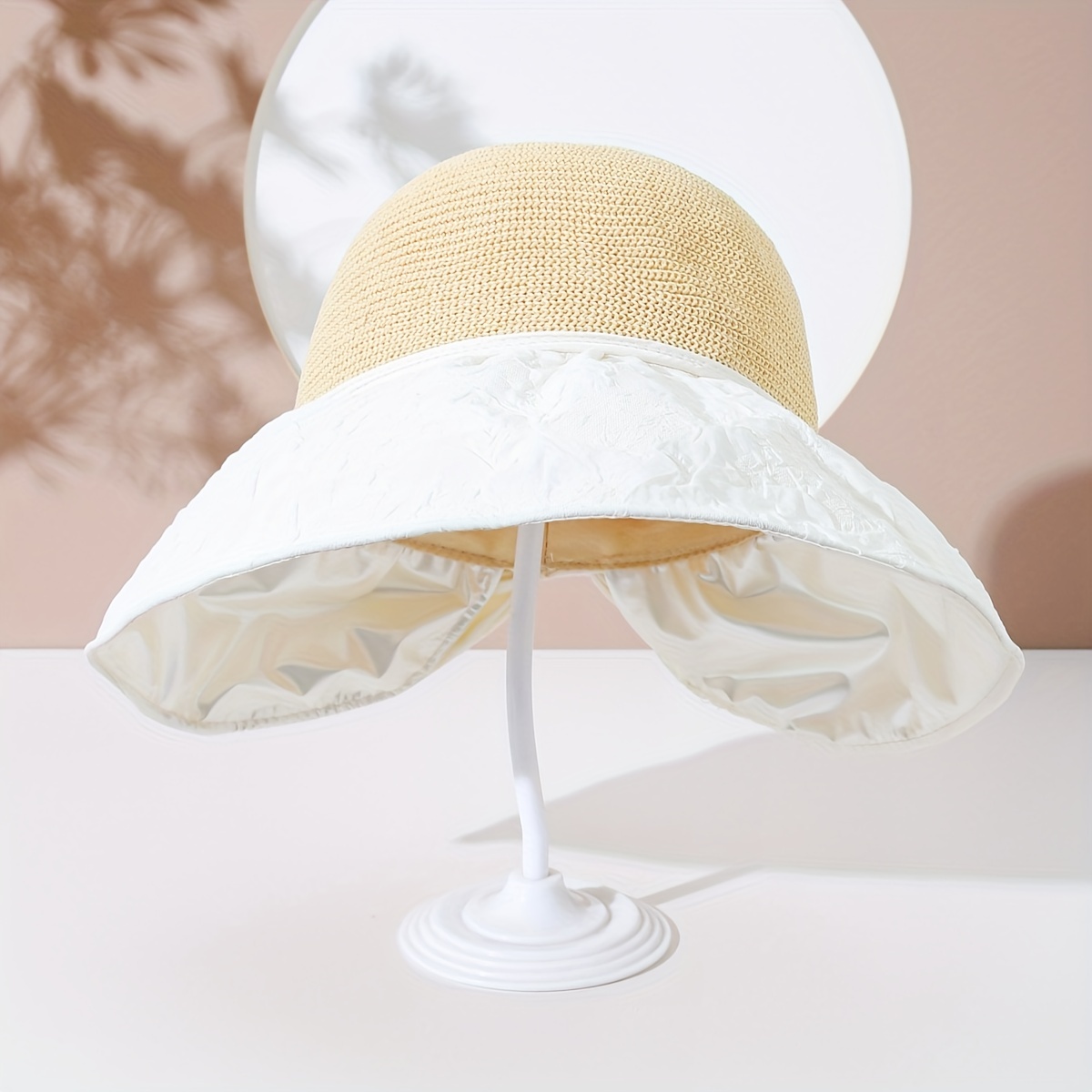 Beige Bowknot Embossed Sun Hat Elegant Stitching Wide Brim - Temu