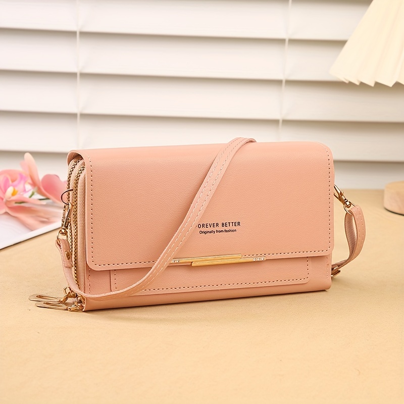 Cell Phone Bag, PU Leather Crossbody Cellphone Purse for Women Shoulder Bag  Wallet Handbag with Shoulder Strap-Pink