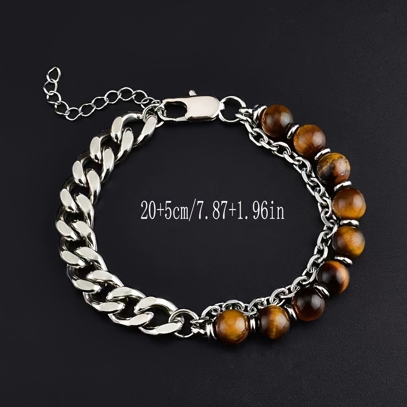 Men's Map Stone & Tiger Eye Stone Bracelet Set