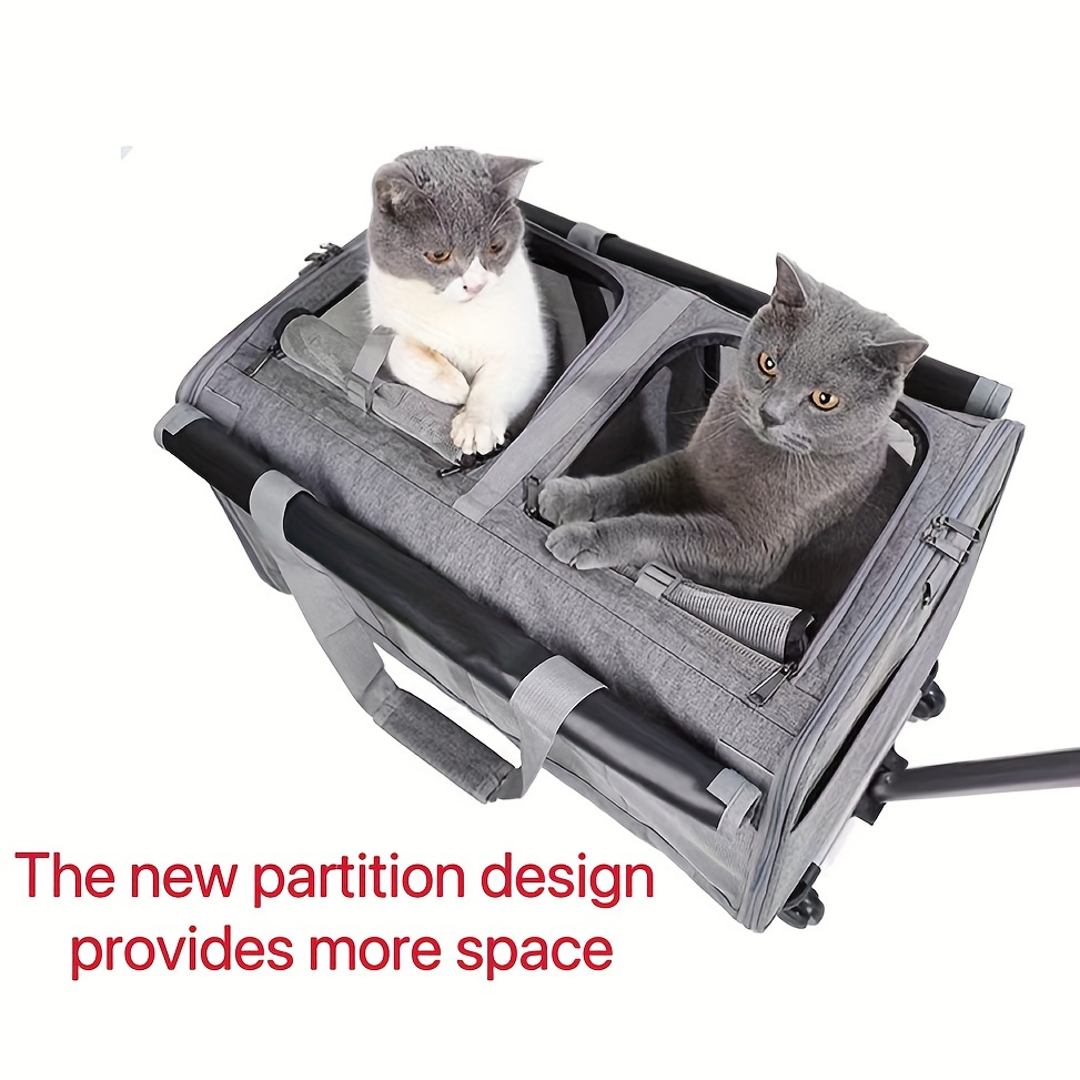 

1pc Double Compartment Pet Stroller With Wheels, Can Hold 2 Pets, Can Hold 2 Cats Or 2 Small Medium Dogs, Super Ventilation Design, Ideal For Travel/hiking/camping