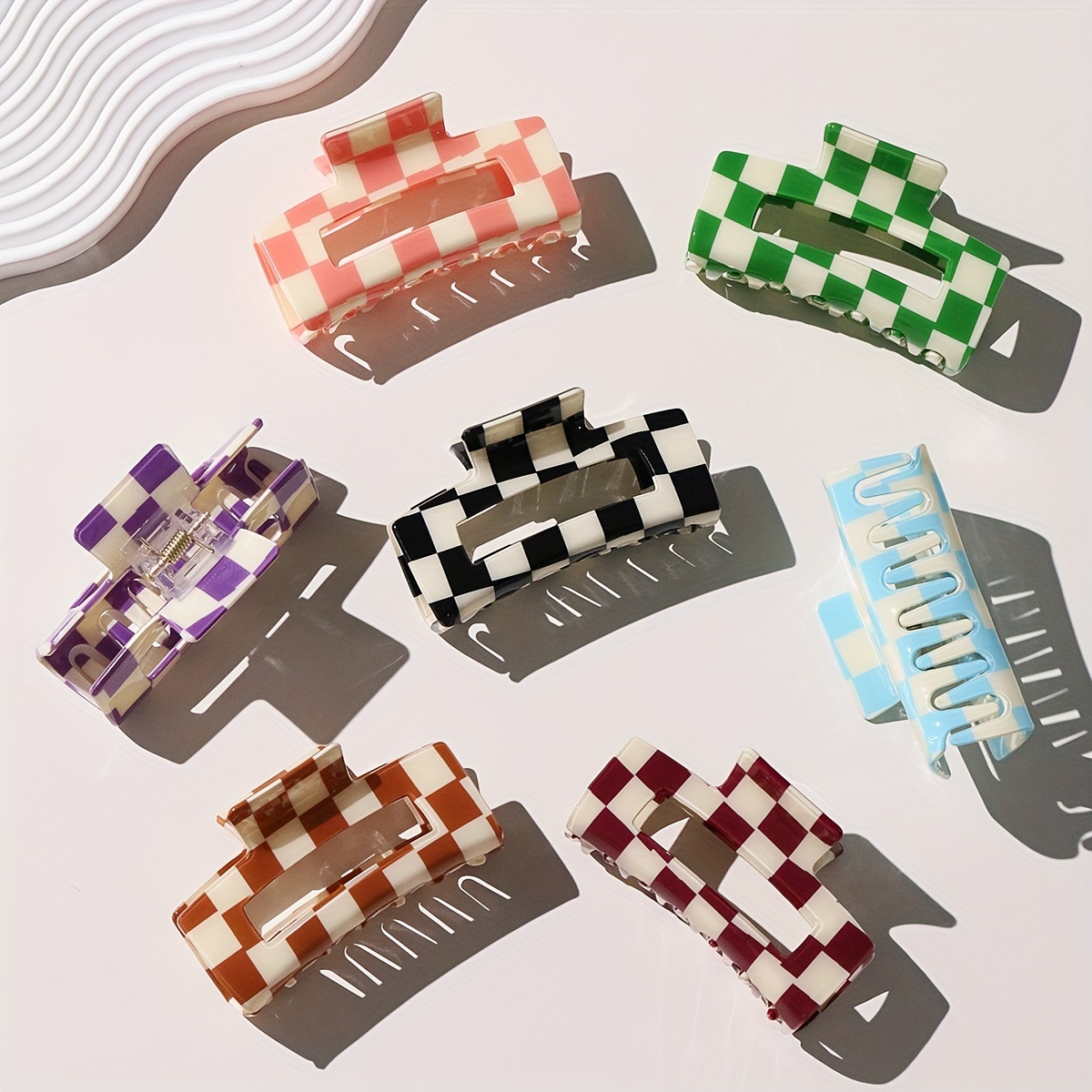 Checkered Pattern Hair Claw Clip Hollow Rectangle Shape Jaw Clips Ponytail  Holder Hair Accessories For Women Girls - Temu