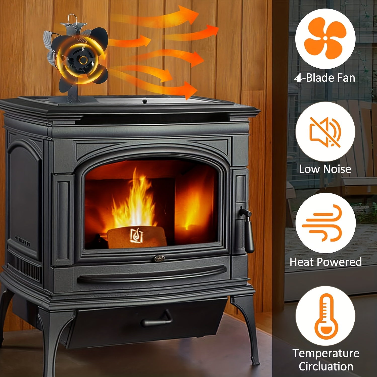 1pc, Ventilador Leña, Ventilador Estufa 4 Aspas, Ventilador Chimenea Leña  Energía Térmica, Ciclo Ecológico Funcionamiento Silencioso, Quemadores Leña  Accesorios Chimenea, Ventilador No Eléctrico Leña, Ventilador  Termoeléctrico Regalo Navidad Halloween