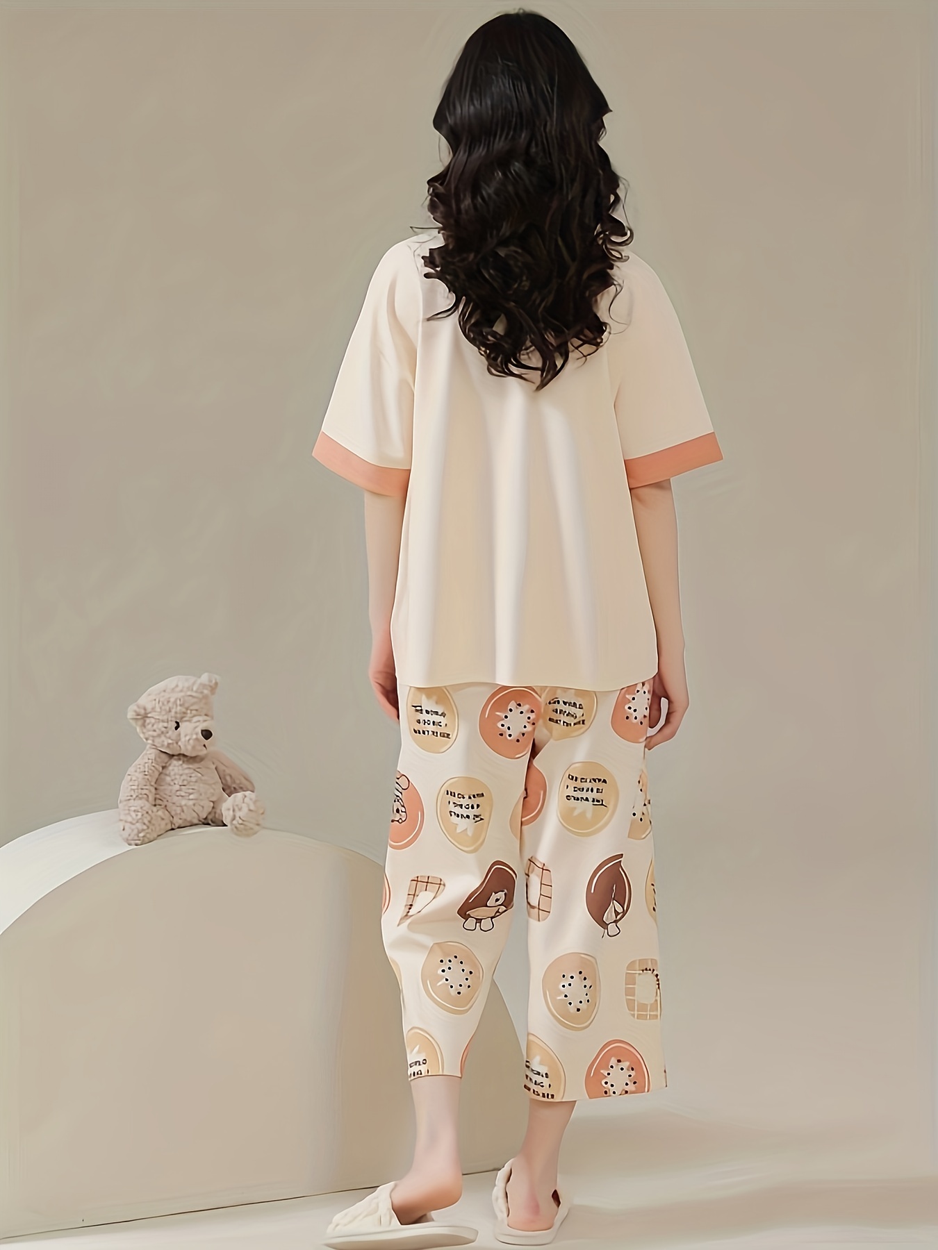 Conjuntos de pijama feminino manga comprida estampa desenho kawaii