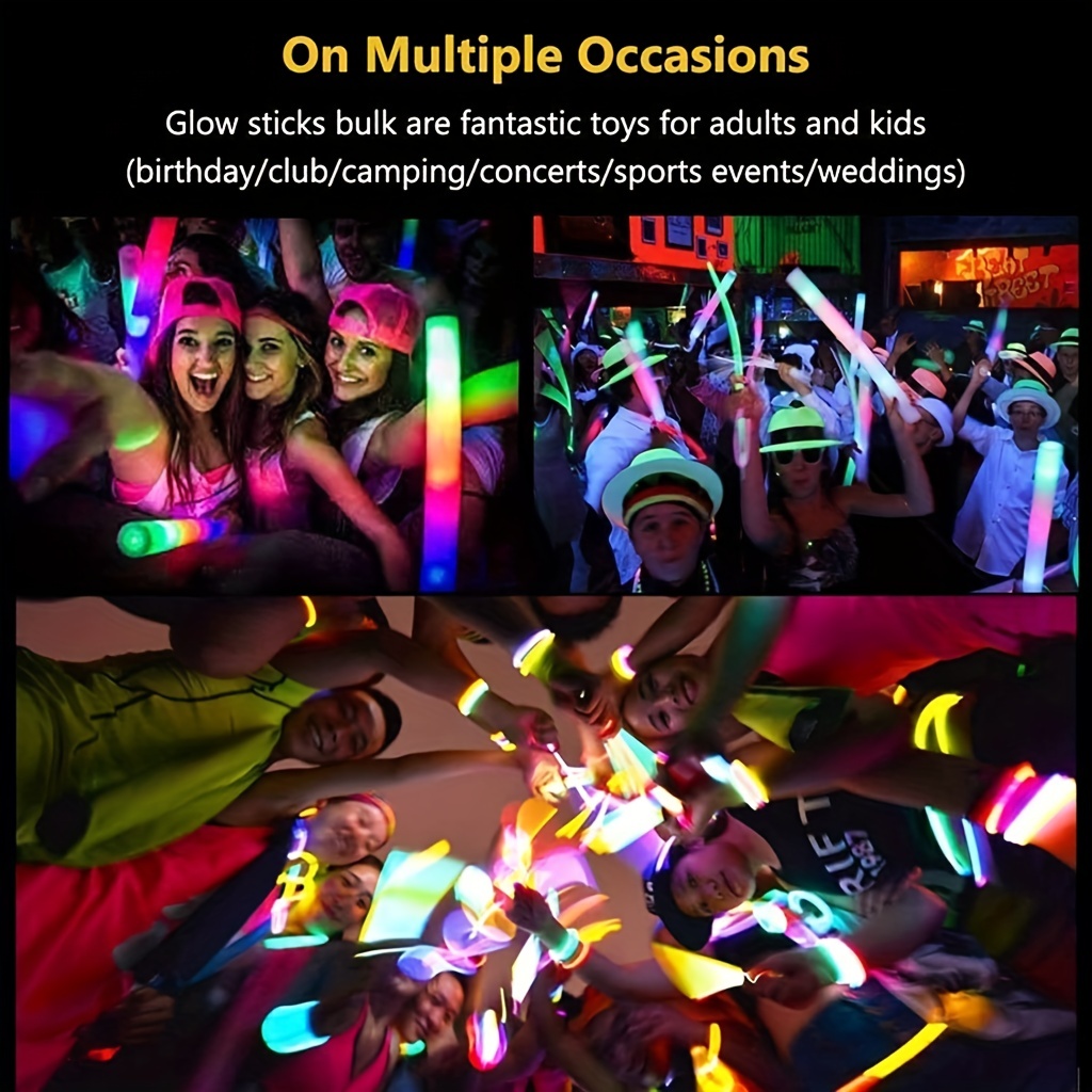 10pcs Wedding Glow Sticks Bulk Colorful LED Foam Stick Glow Sticks Cheer  Tube Glow In The