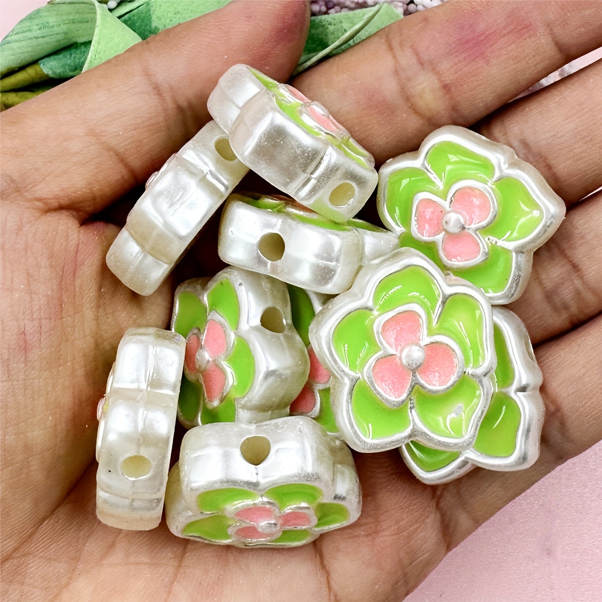 Acrylic Two color Large Flower Beads For Jewelry Making Diy - Temu