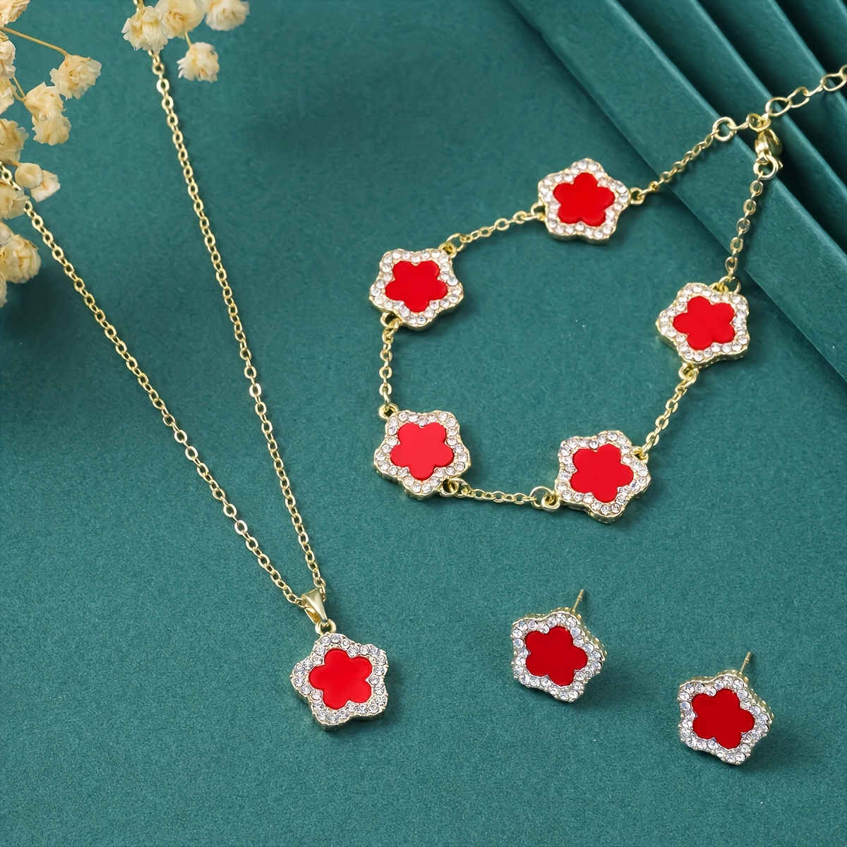 Earrings + Necklace + Bracelet Coquette Style Jewelry Set - Temu