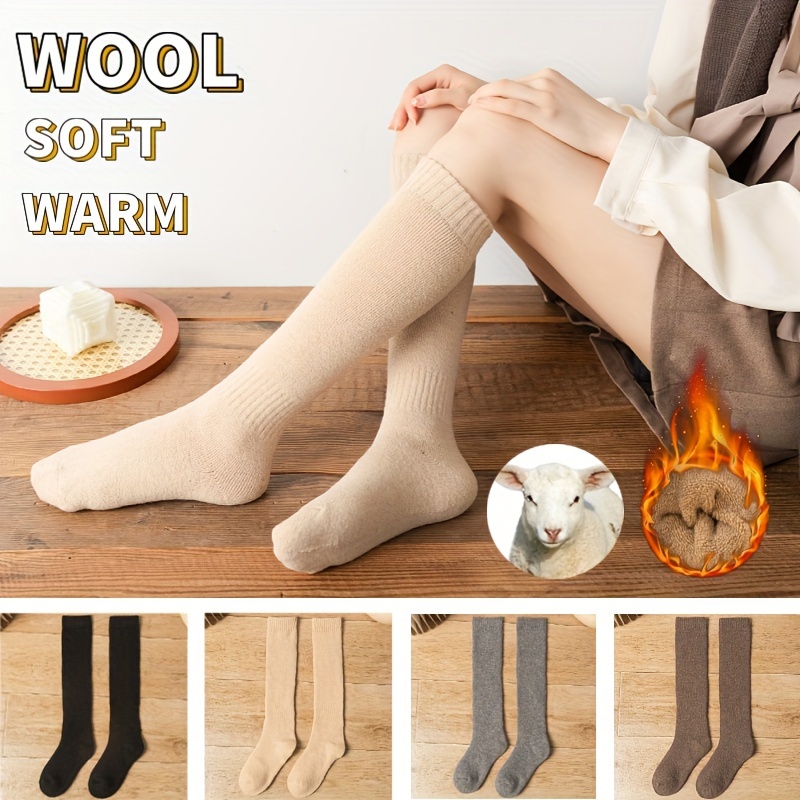 Women's Cable Knit Knee-High Winter Extra Long Winter Stockings Thicker  Over Knee Socks No Show Leg Warmers Beige