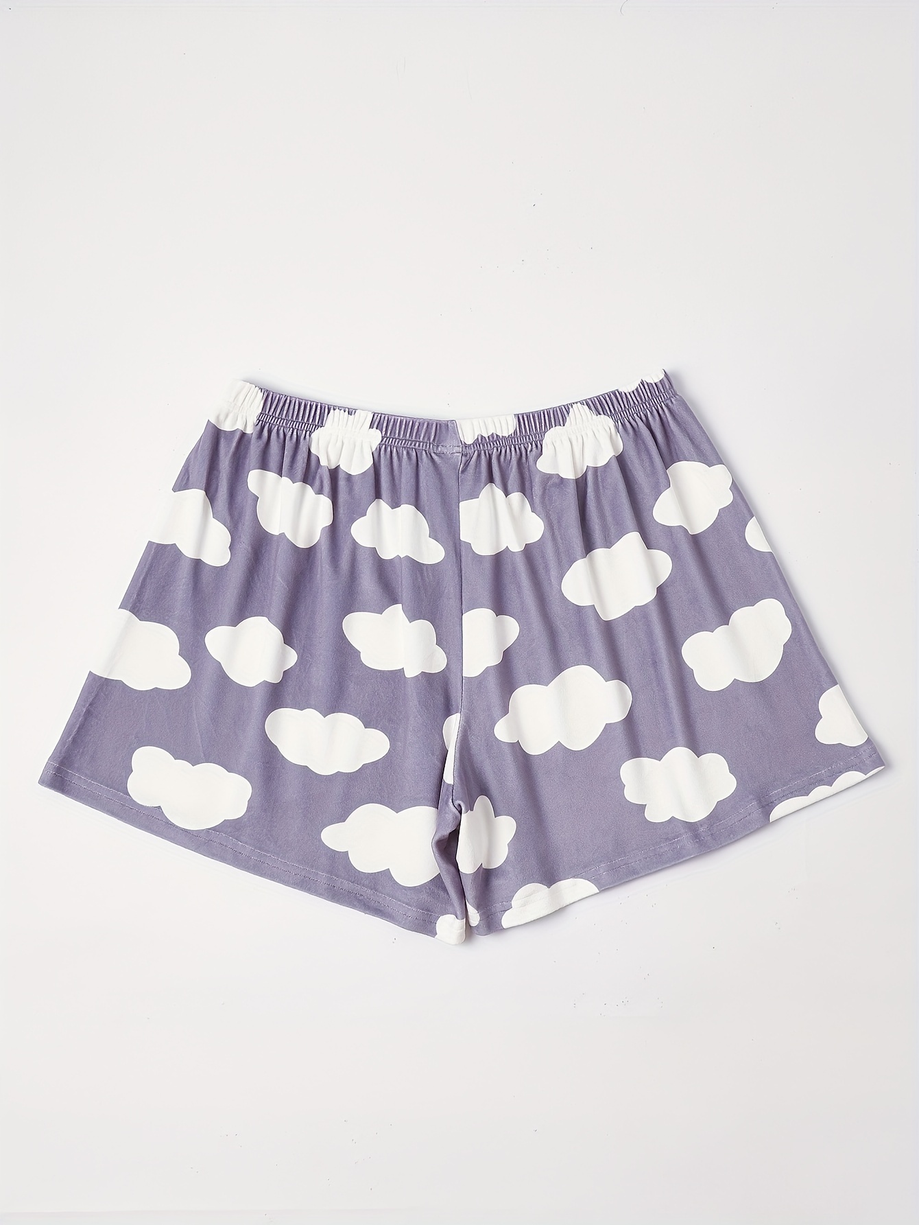 Plus Size Cute Pajama Shorts, Women's Plus Colorblock Cloud Print High  Stretch Flannel Loungewear Shorts