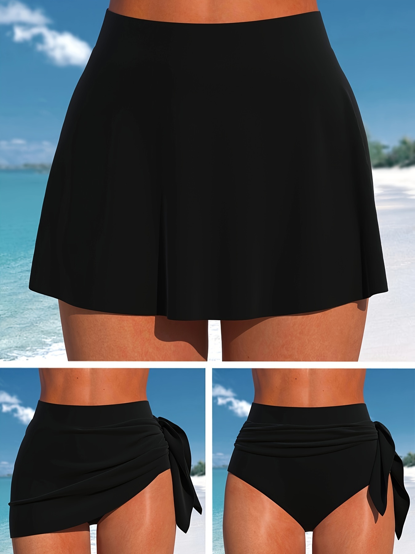 High Waisted Swim Skirt Build-in Brief Tankini Bottoms With Side