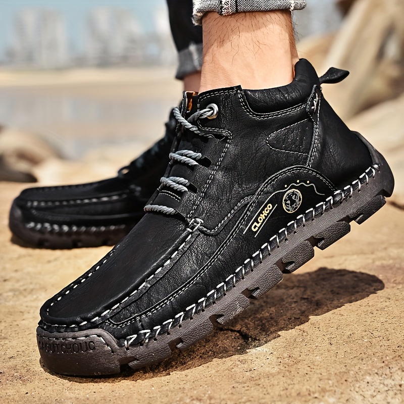 Casual Fall & Spring Round Toe Sneakers, Men's Ankle Street PU Leather Lace-Up Boots Comfortable and Breathable Shoes Sneakers,Man Shoes,Temu