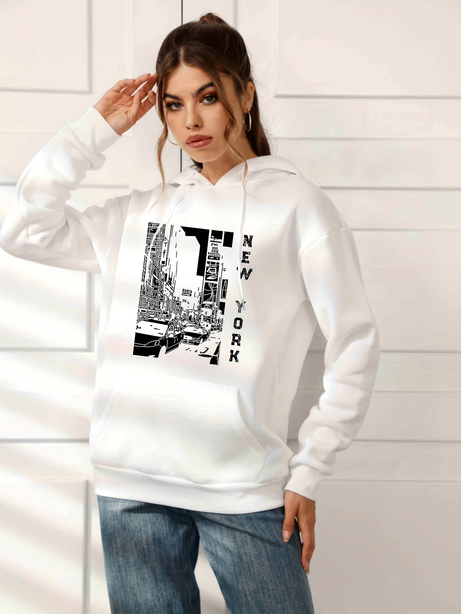 NEW YORK HOODY - Sweatshirt - white