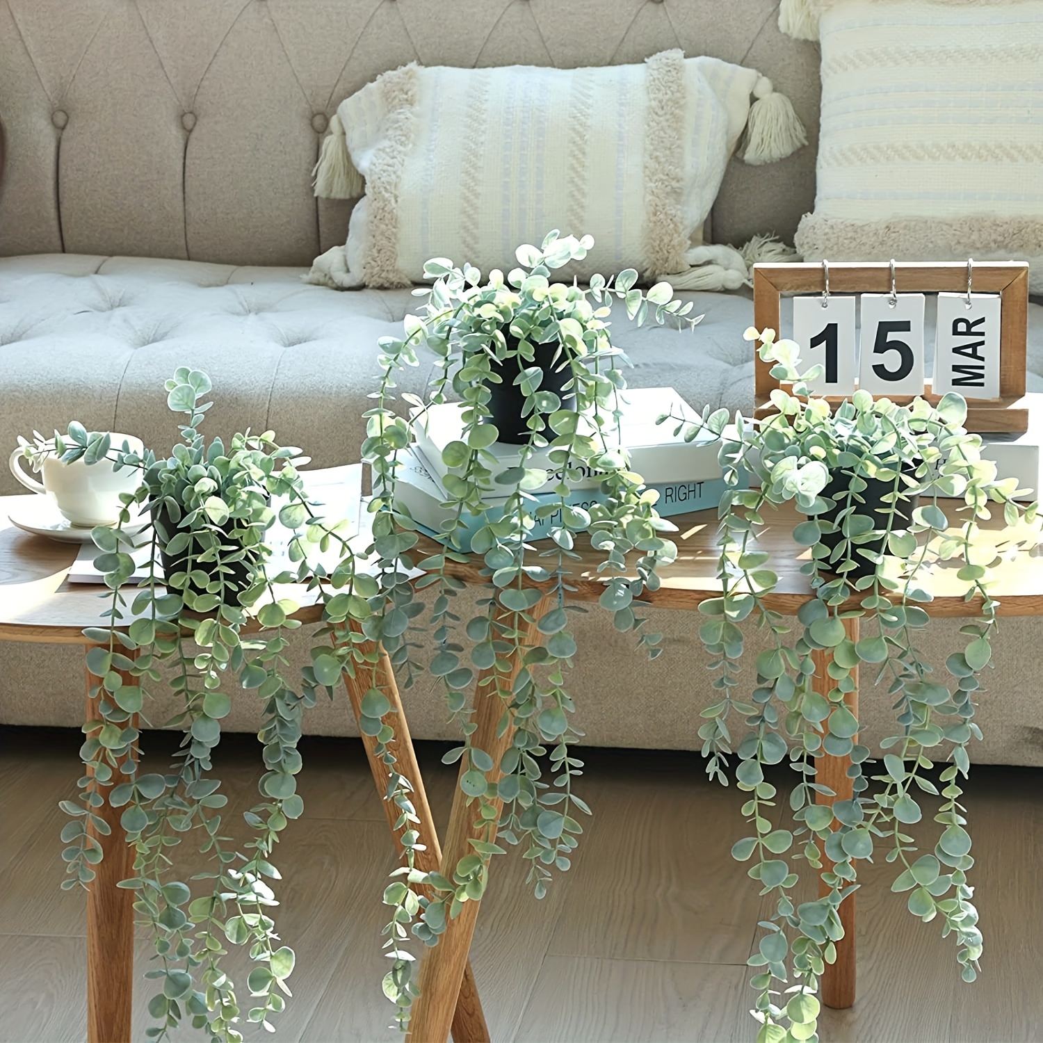 Lvydec Paquete de 4 plantas colgantes artificiales con macetas, plantas  colgantes falsas de eucalipto en maceta para pared, habitación, cocina