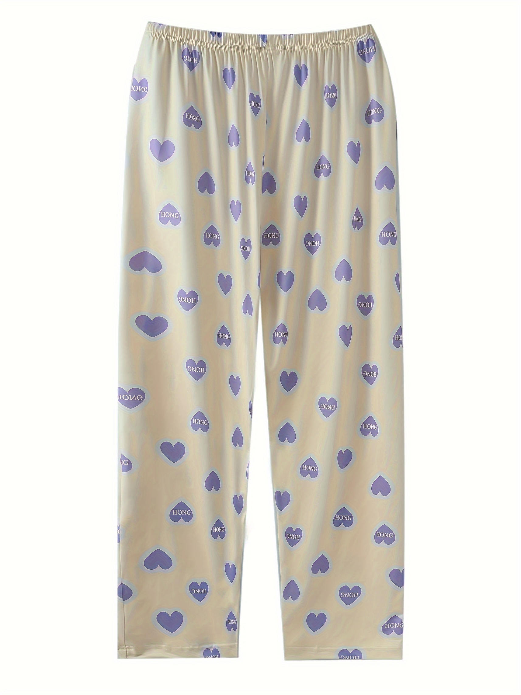 Plus Size Cute Pajama Bottoms Women's Plus Letter Heart - Temu Canada