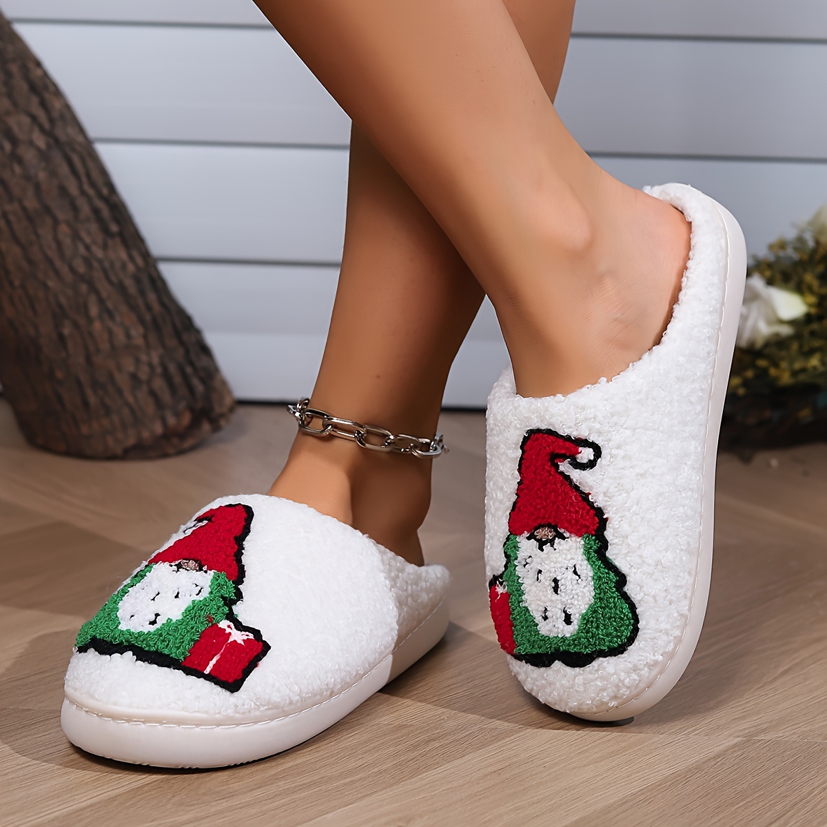 Christmas Gnomes Cartoon Print Fuzzy Slippers Cute Slip On - Temu