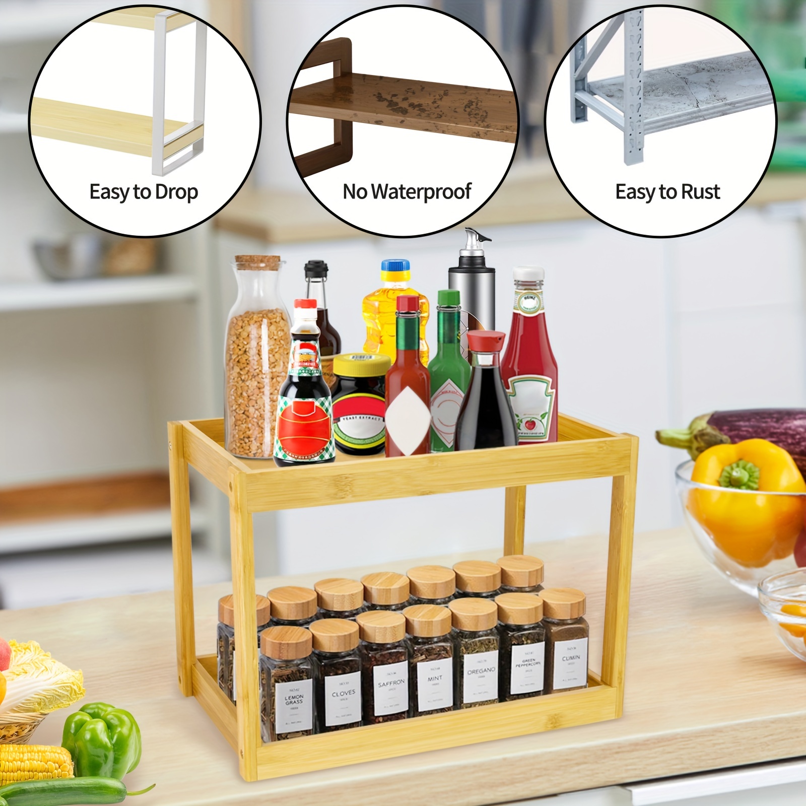 2 Tier Bathroom Countertop Organizer, Wood Bathroom Counter Shelf Organizer  