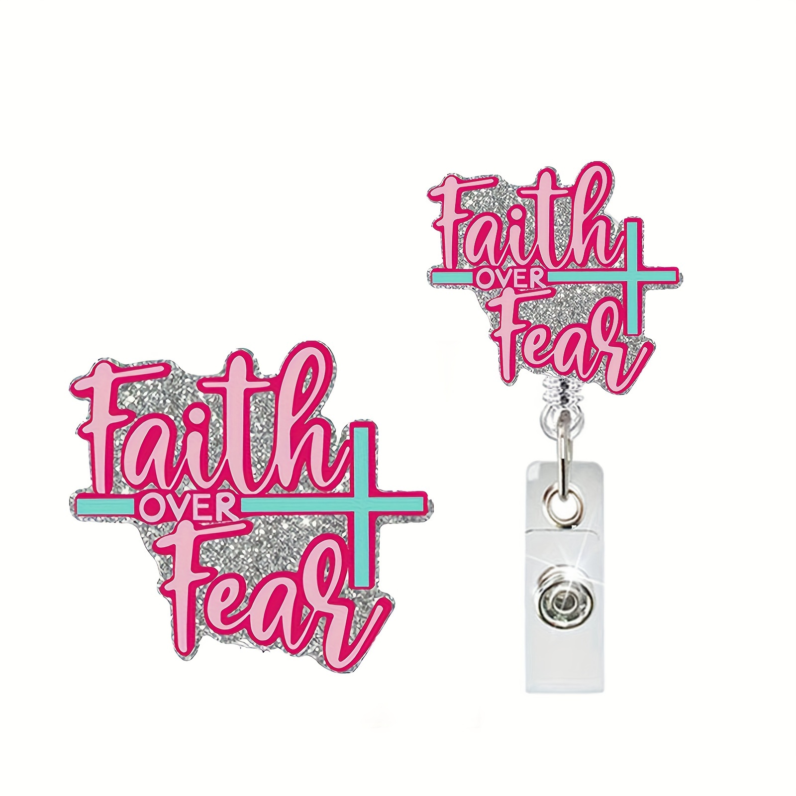 Faith Over Fear Badge Reel 1.5 Retractable Badge Reel Religious Theme Badge  Reel Faith Badge Reel Work ID Badge 