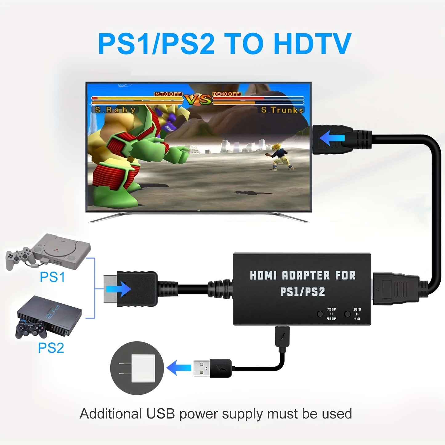 Ps2 To Hdmi Adapter Ps2 Hdmi Cable Ps2 To Hdmi Converter Supports 4:3/16:9  Aspect Ratio Switching. Suitable For Playstation 2 Hdmi Cable, Ps2 To Hdmi