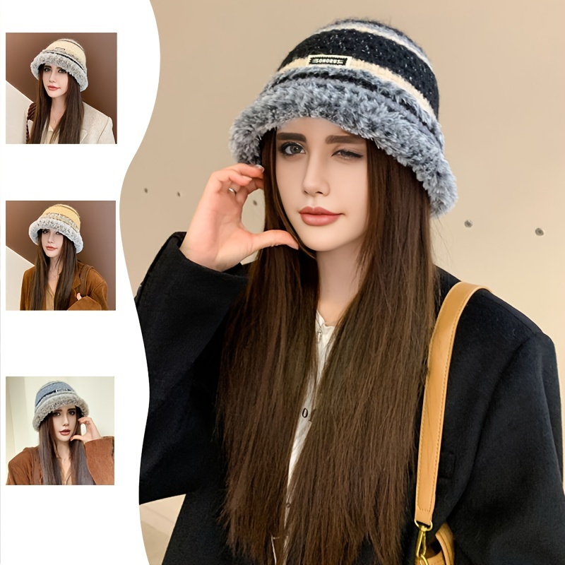 Fuzzy Striped Vintage Bucket Hat – Sofia Nova Vintage