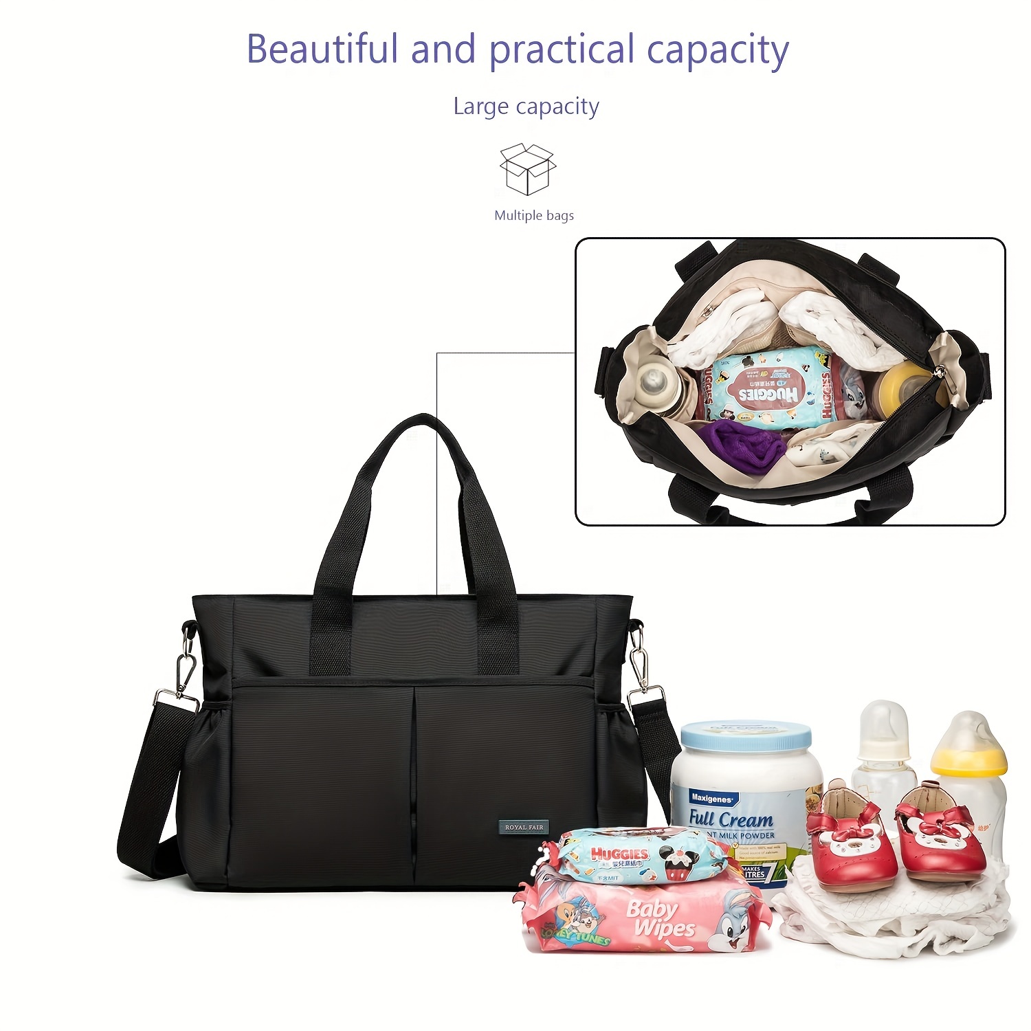 Functional Large Capacity Diaper Bag, Muti-pocket Organizer, Portable  Nursery Storage Bag For Travel - Temu