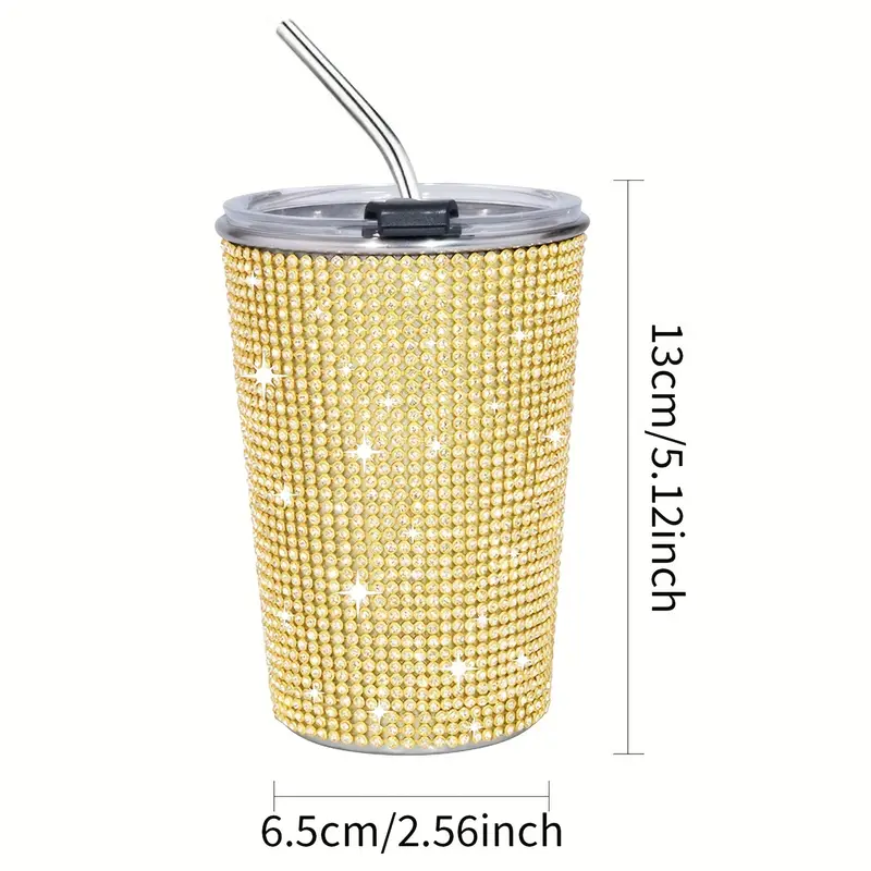 Plastic Lid 12oz Insulated Cup with Straw Glitter Stainless Steel