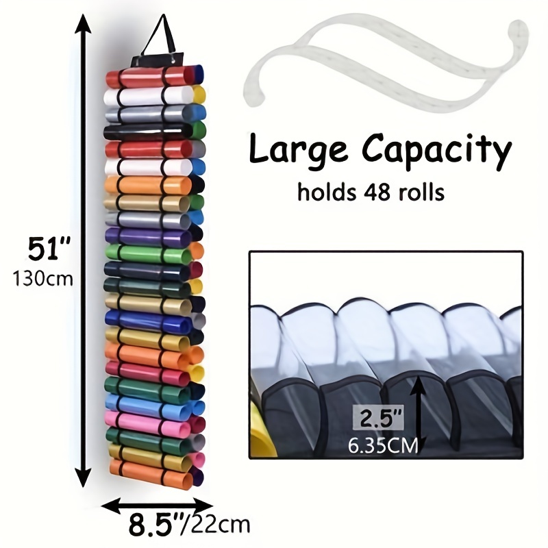 Vinyl Storage Rack,Vinyl Holder with 48 Compartments and Hanging  Strap,Vinyl Roll Storage Organizer Wall Hanging Craft for Vinyl Sheets/Heat  Transfer