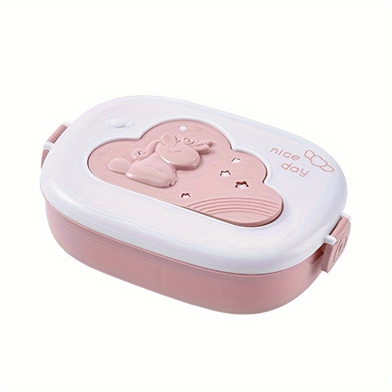 Image of Divided Portable Lunch Box For Students & Office Workers, Microwave Safe & Reheatable, Cute Cartoon Design, Plastic Insulated Lunch Box, Square Shape, Manual Operation, No Power Needed,back To School